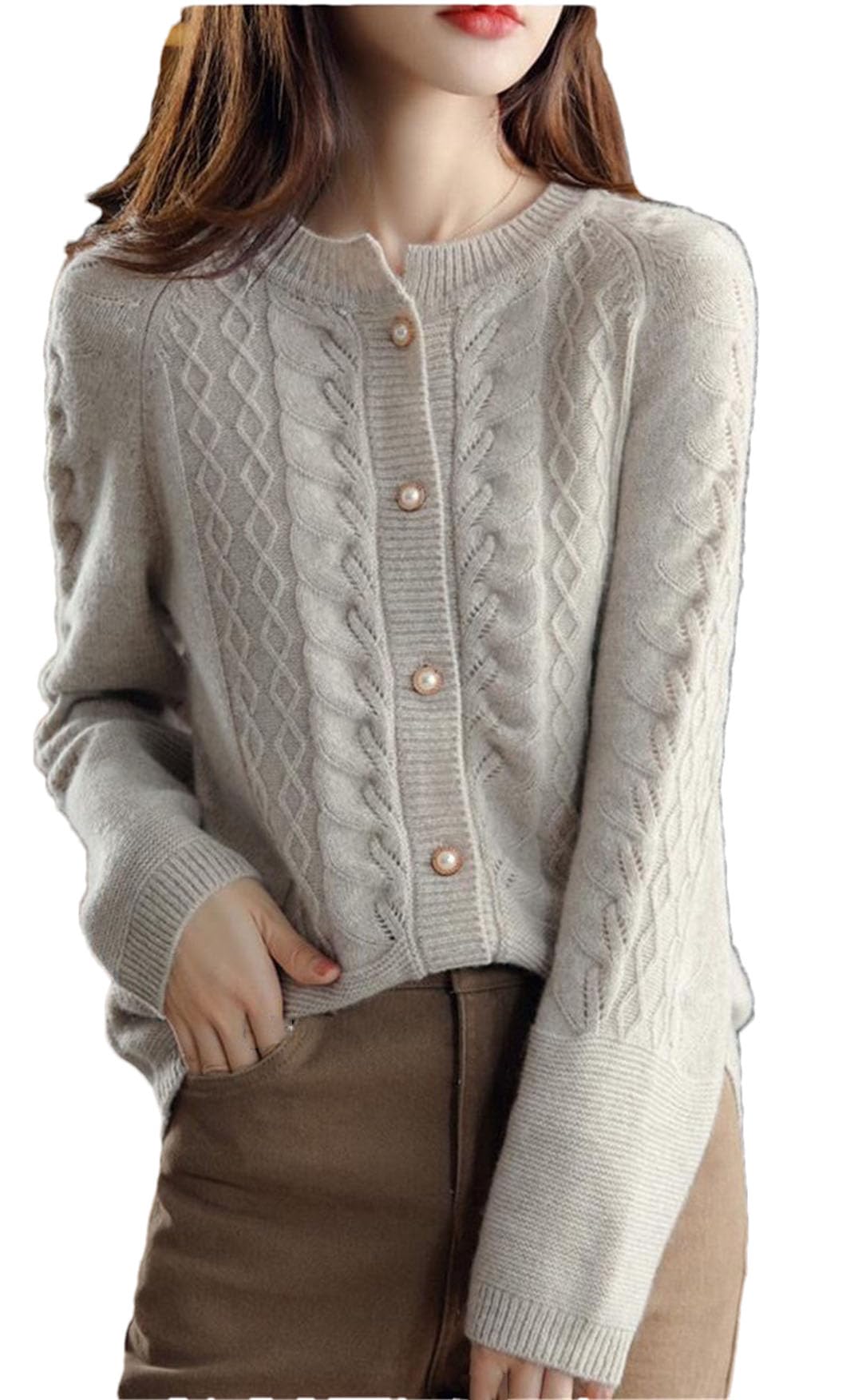 Chaqueta De Punto De Lana De Manga Larga para Mujer