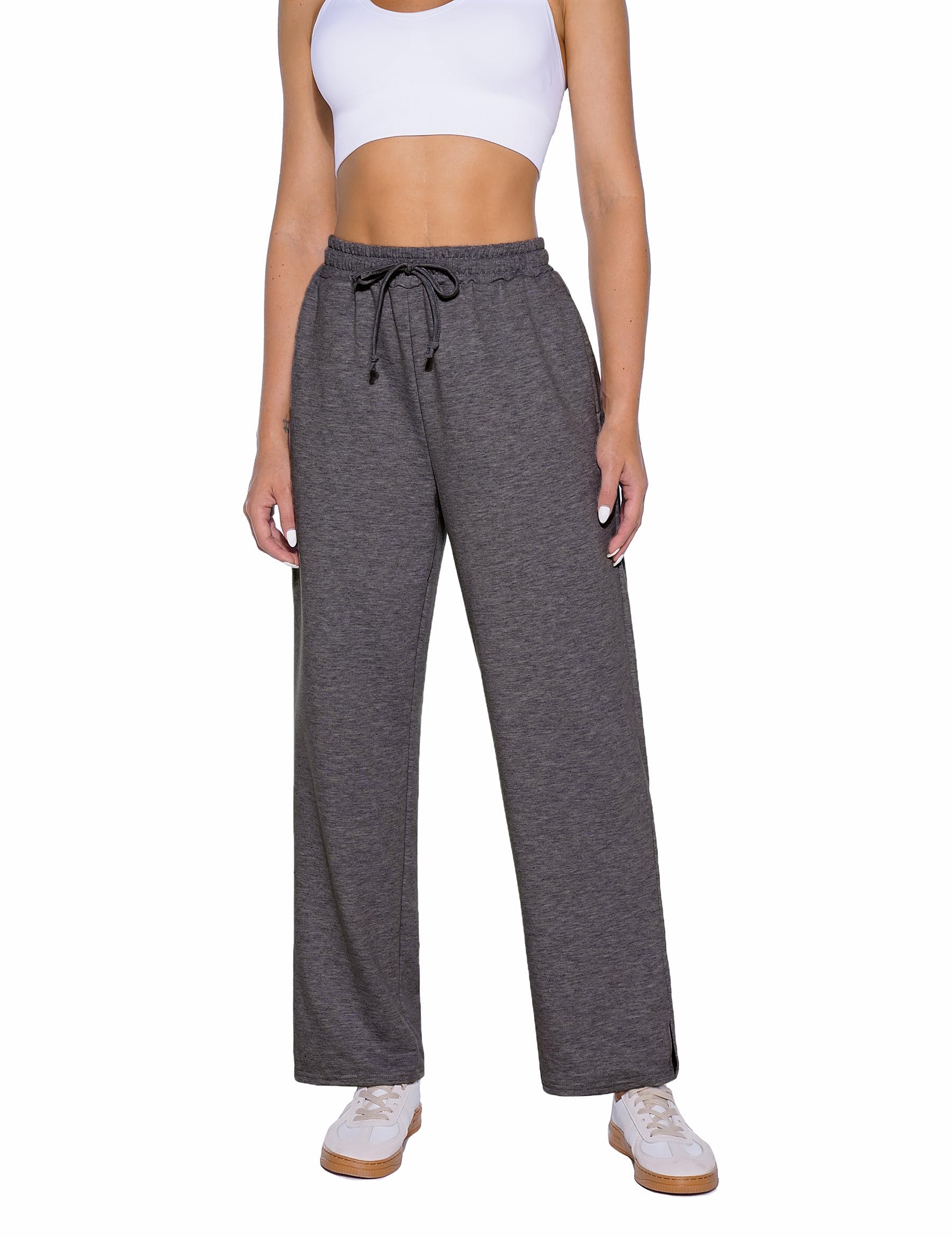Demegimi Pantaloni Sportivi Donna a Vita Alta con Tasche Pantaloni della Tuta Donna in Cotone a Gamba Larga Pantaloni Jogger Leggeri con Coulisse per Jogging Fitness Sport Yoga