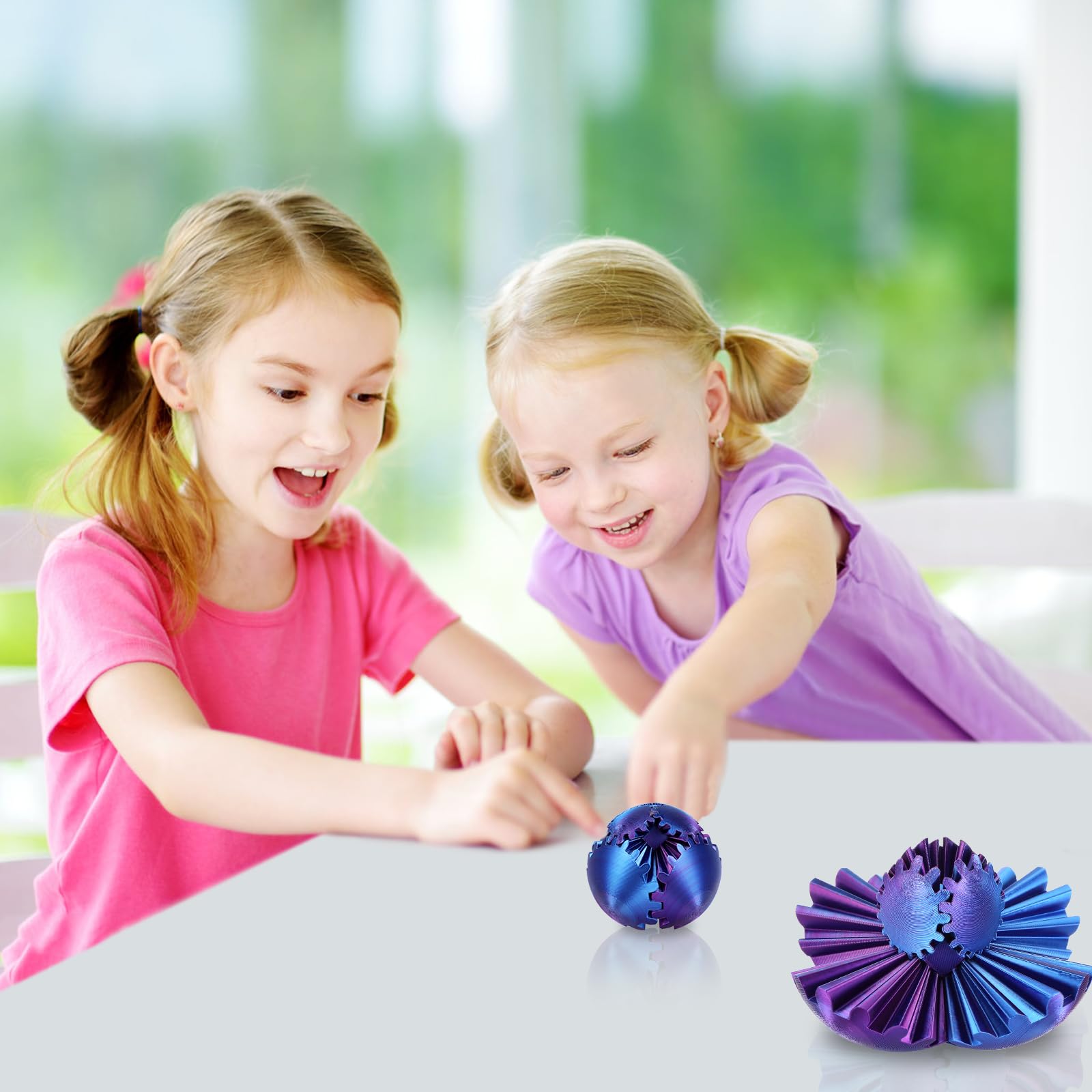 Farerkass Fidget de Bola De Engranaje Impreso en 3D, Esfera de Engranajes, Juguete de Bola de Engranaje, Juguete Antiestrés con Forma de Cubo Y Esfera de Engranaje, Hilandero de Cubo (Azul Morado)