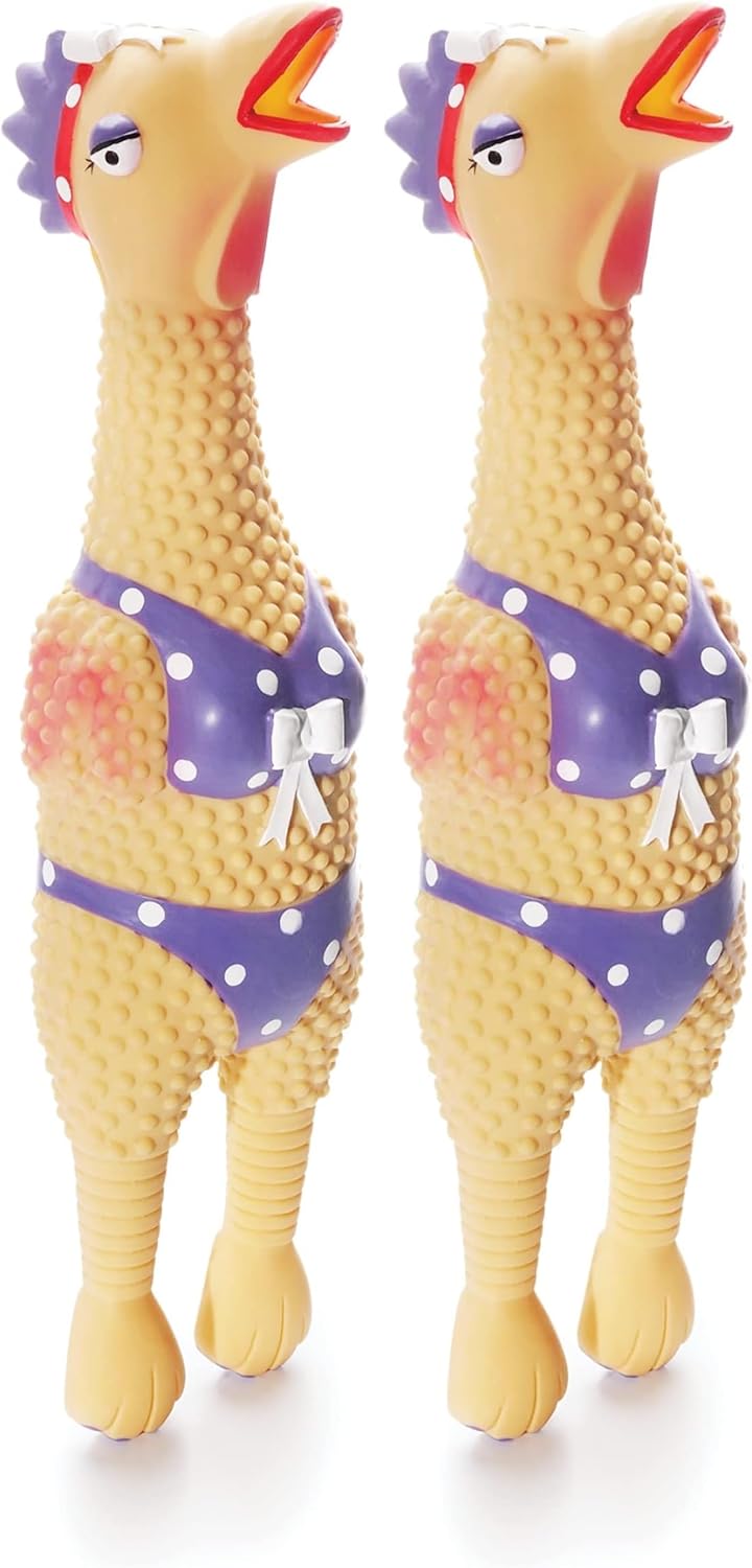 Outward Hound by Charming Pet Squawkers Henrietta Latex Squeaky Rubber Chicken Dog Toy, Funny Interactive Holiday Toy for Dogs, Large Size (Pack of 2)
