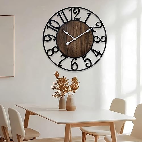 Miniatura 5 de Reloj de pared grande de 24 pulgadas para sala de estar, dormitorio, cocina, decoración de repisa, silencioso, funciona con pilas, decorativo, sin