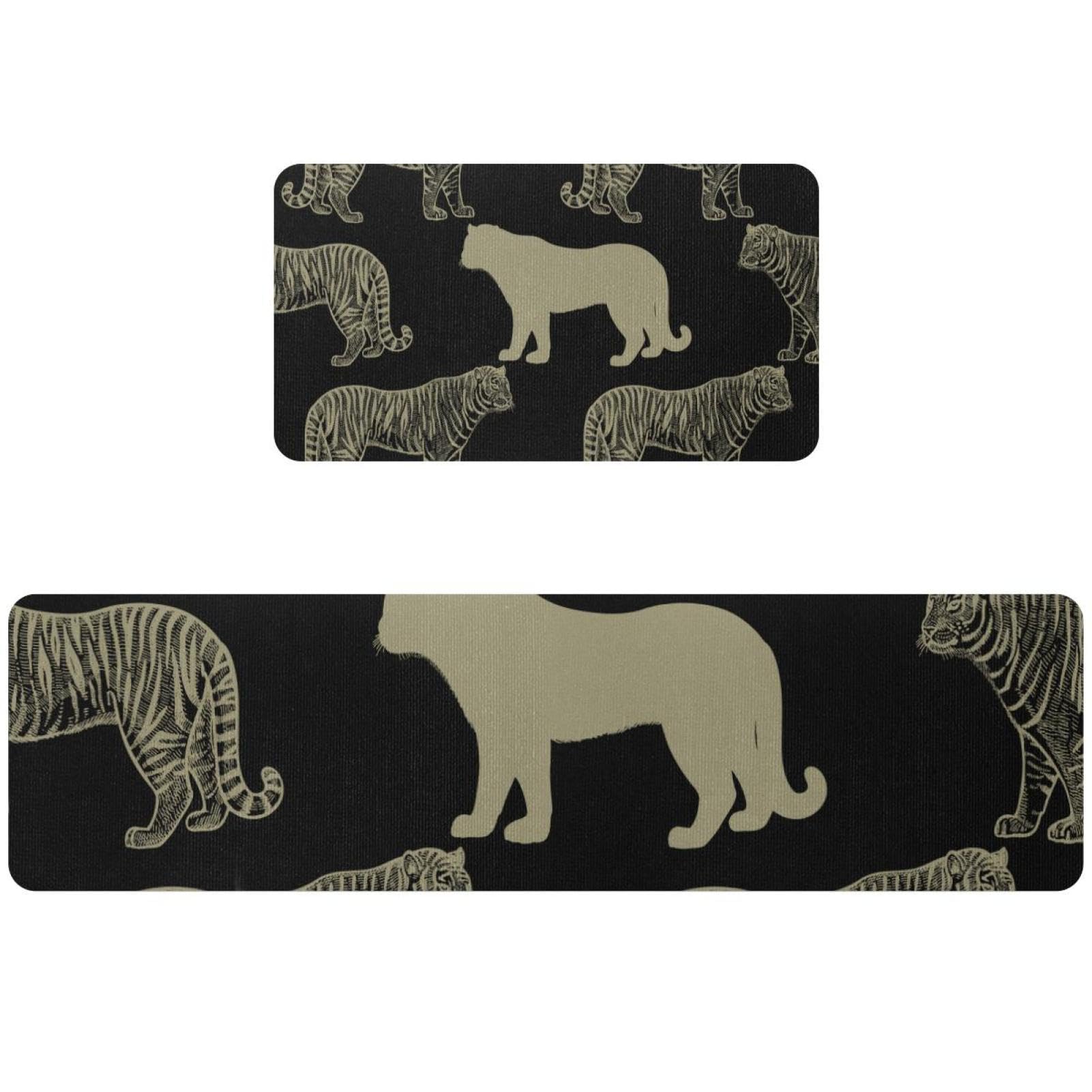 Alfombra de cocina de tigre absorbente y segura: pack de 2 alfombrillas lavables