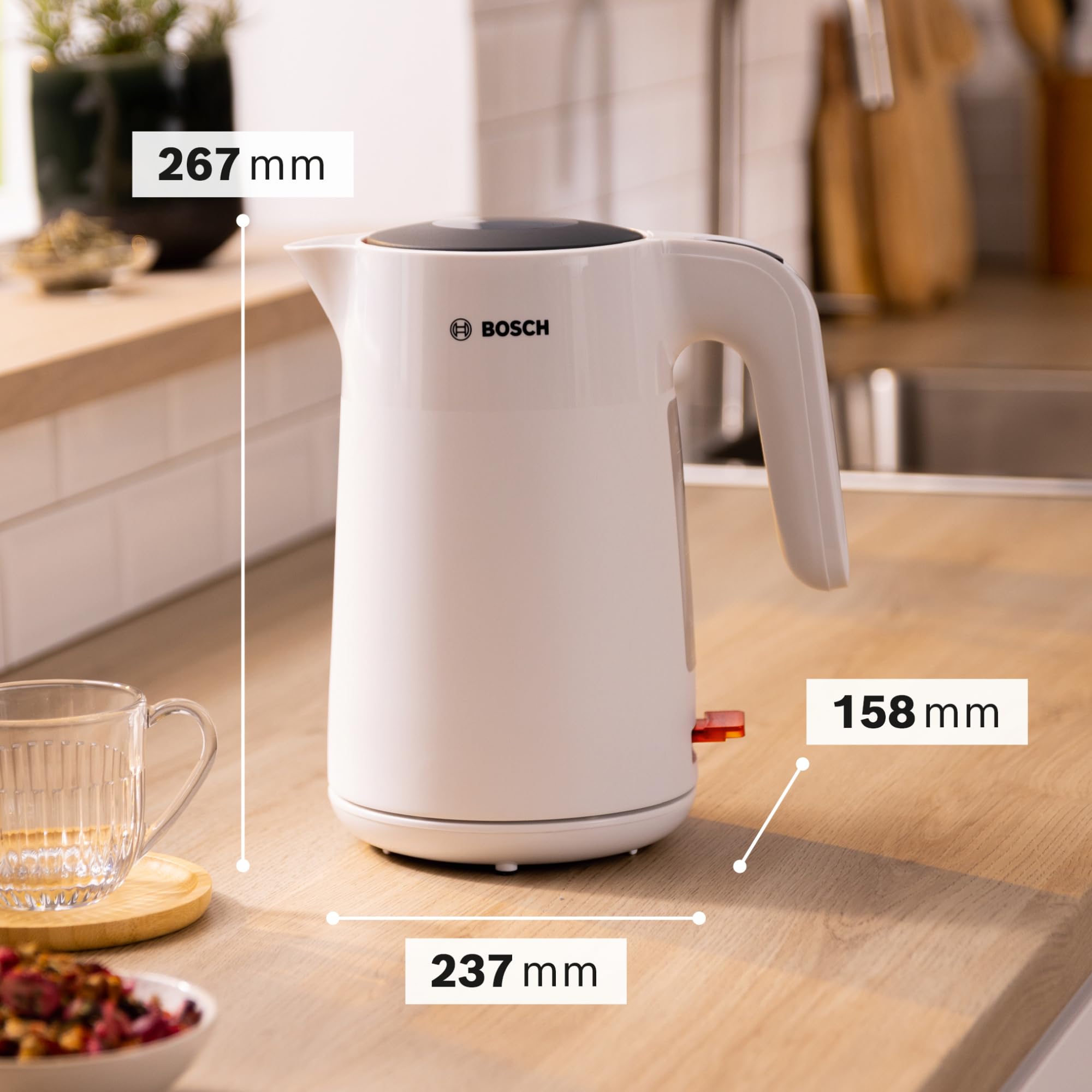 Bosch MyMoment TWK2M161 - Bollitore senza fili con spegnimento automatico, protezione da surriscaldamento, indicatore di tazza, filtro anticalcare rimovibile, protezione contro il deambulo,