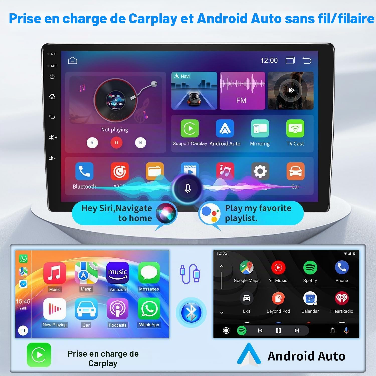 Autoradio 2 DIN Android 13 pour Mercedes-Benz Classe A/B W169 W245/Vito Viano W639/Sprinter W906,9 Pouces Écran Tactile 2+32G,Support CarPlay & Android Auto,Bluetooth GPS WiFi,Poste Radio Voiture