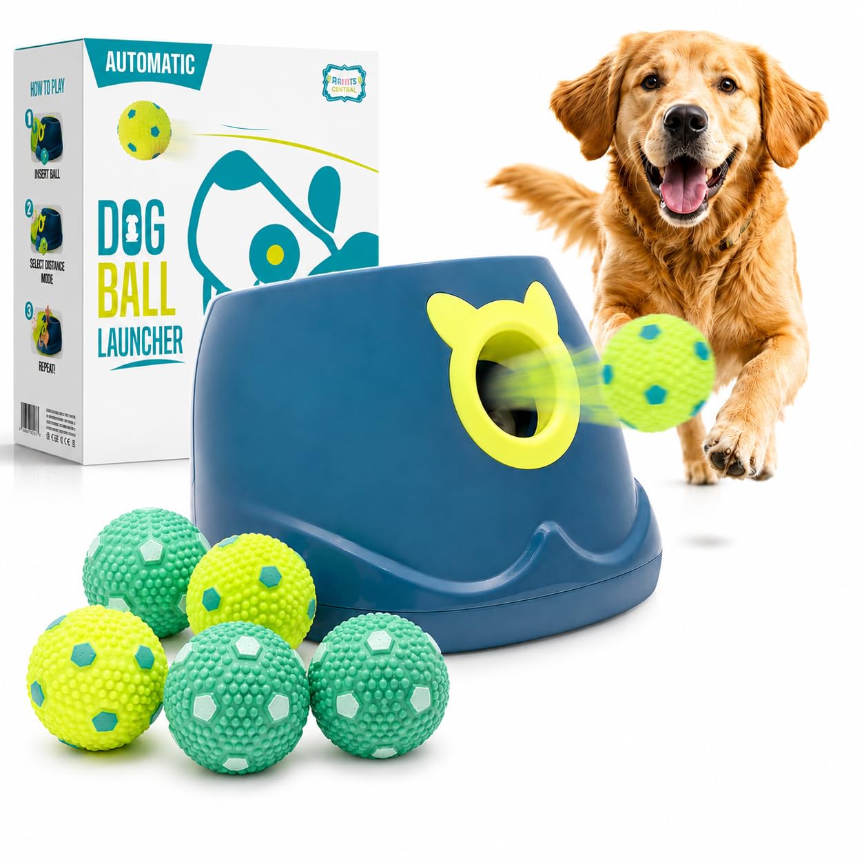 Lanceur automatique de balles pour chien – Machine à rapporter des balles pour chiens, pour chiens de petite et moyenne taille, jouet interactif pour chien avec 6 balles en latex, options de