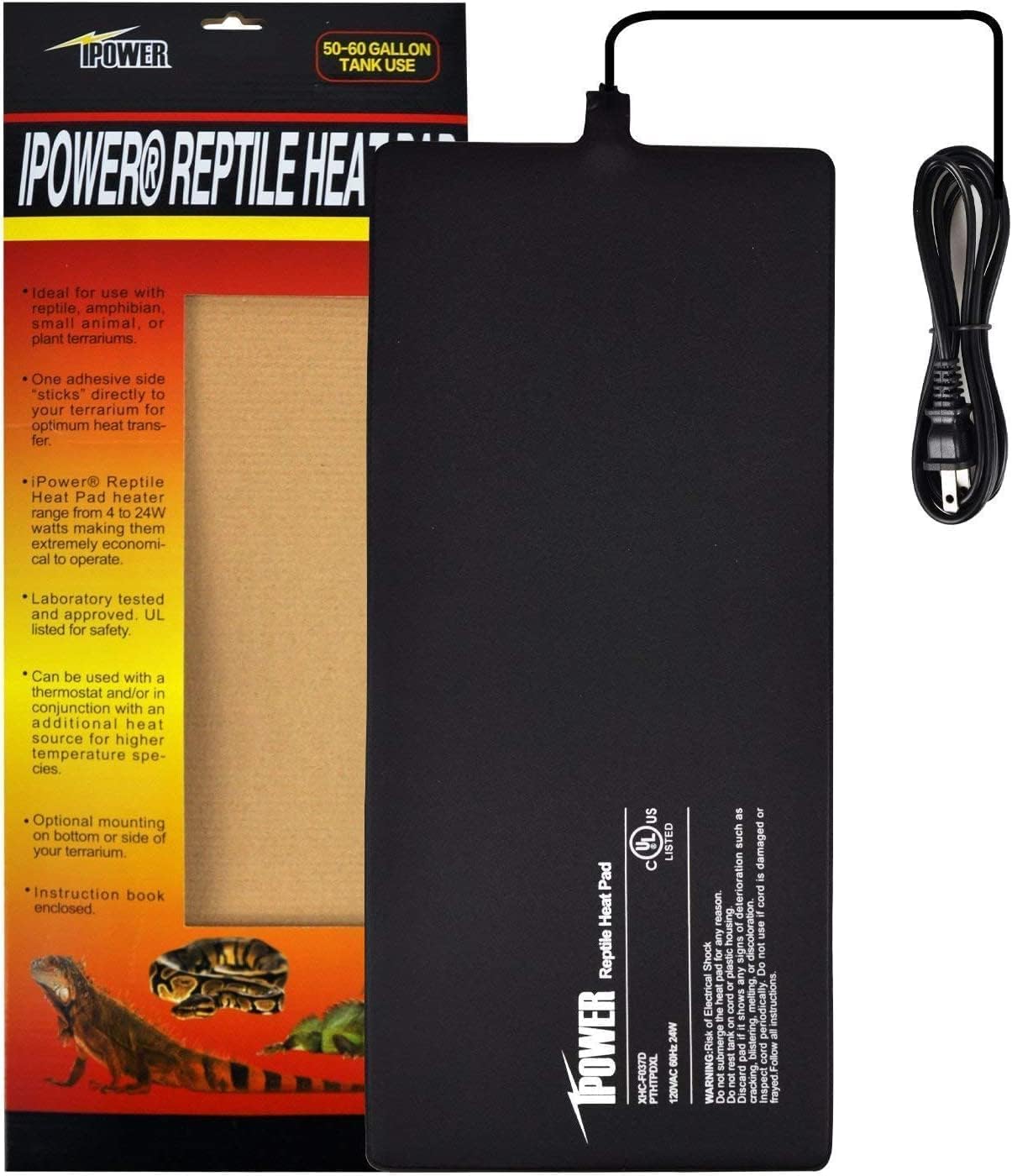 iPower 8x18 Inch Reptile Heat Pad Under Tank Heater, Energy-Efficient & Waterproof Design Terrarium Warmer Mat for Turtles, Lizards, Snakes & Small Pets