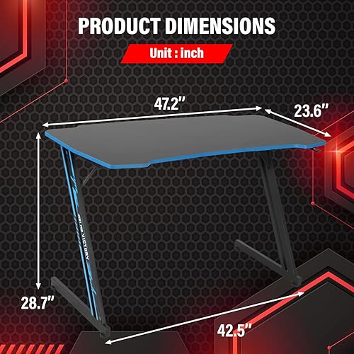Miniatura 2 de MGHH Escritorio para juegos de 47 pulgadas, escritorio para computadora en casa, oficina, en forma de Z, ergonómico, simple, mesa de juegos de PC