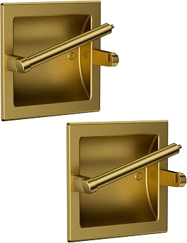 Recessed Gold Toilet Paper Holder Wall Mount Stainless Steel 2Pack