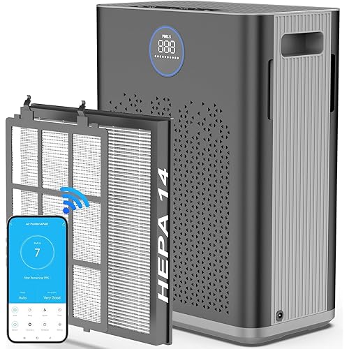 Air Purifier with Smart WiFi & PM 2.5 Sensor for Home Large Room up to 2800ft², HEPA H14 Washable Filter, 22dB Ultra Quiet, Auto Mode, Ideal for Bedroom