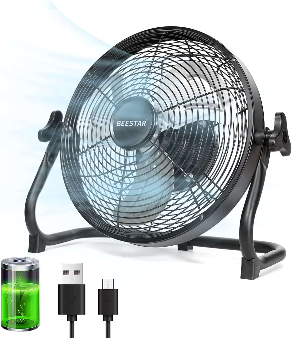 BEESTAR Battery Operated Fan, 10 Inch Rechargeable Fan