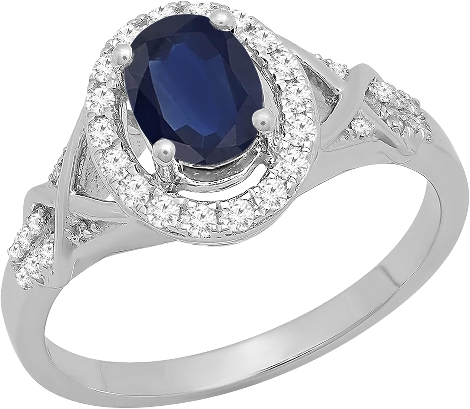 Dazzlingrock Collection 7x5mm Oval Blue Sapphire & Round White Natural Diamond Split Shank Halo Engagement Ring for Women in 10K Real Solid Gold