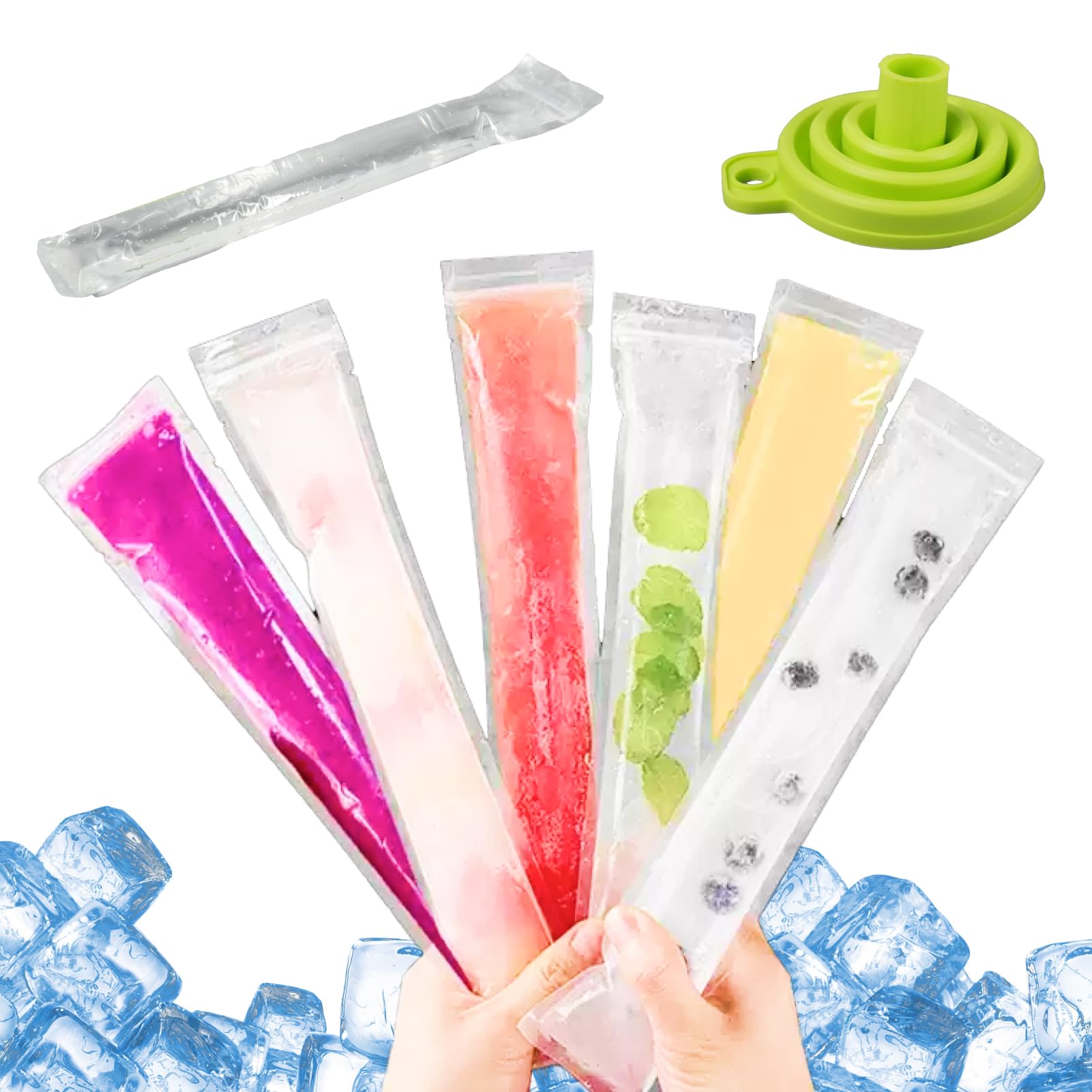 Molde de helado, 100 moldes de hielo al agua, bolsa de congelación con embudo, sin BPA para hacer helados en casa, yogur, caramelo, bricolaje helados, ideal para niños y adultos
