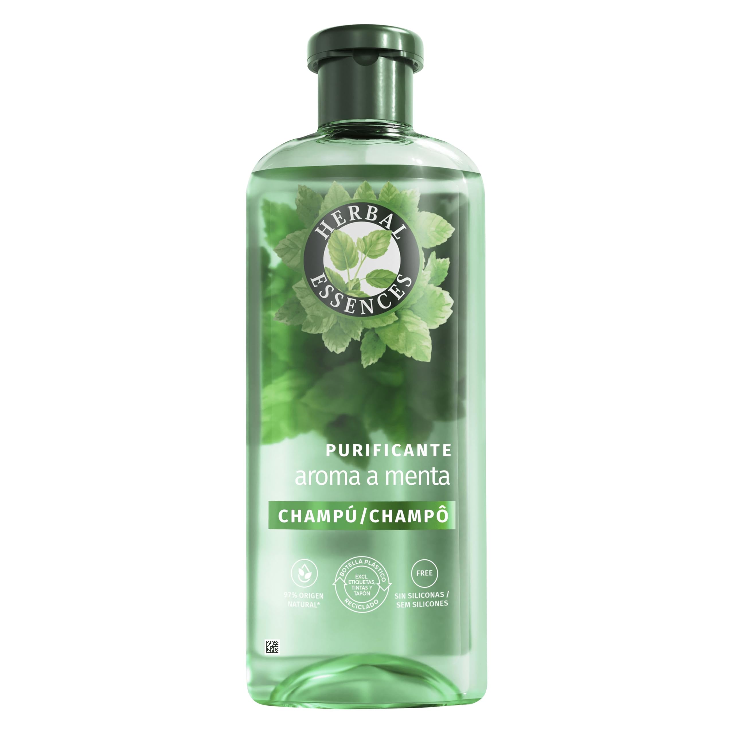 Herbal Essences Champú Purificante Con Aroma A Menta 350 ml Para Todo Tipo De Cabello. Ayuda A Refrescar, Revitalizar Y Fortalecer. De Origen Natural* Sin Siliconas, Vegano *Ingredientes De La Fórmula
