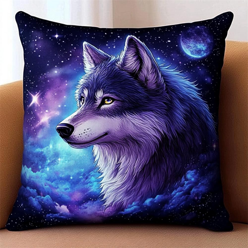 ORLUMY DIY Latch Hook Cushion Kits Star Wolf Latch Hook Kits Anime Animals DIY Latch Hook Kitslatch Hook Embroidery Set Crochet Needlework Crafts with Latch Hook Tool 43x43cm