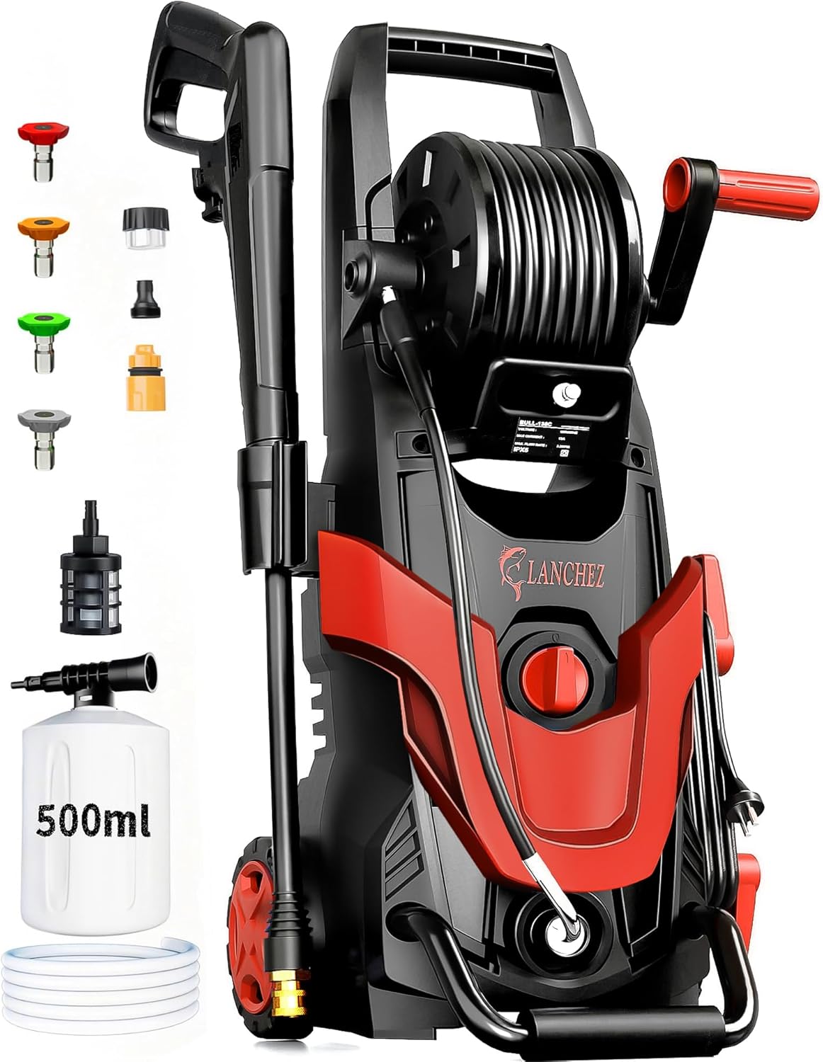 2026 Upgrade Pressure Power Washer 4800PSI w/4 Quick Connect Nozzles, Inlet Hose & Filter&500ML Soap Tank, High Cleaning Machine for Cars/Fences/Driveways/Patios/Home Cleaning,Red
