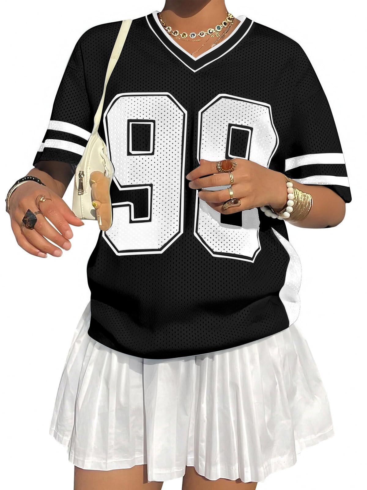 Jersey Shirts for Women Y2k Graphic Number Shirt Oversized V Neck Shirts Casual Streetwear Summer Tops