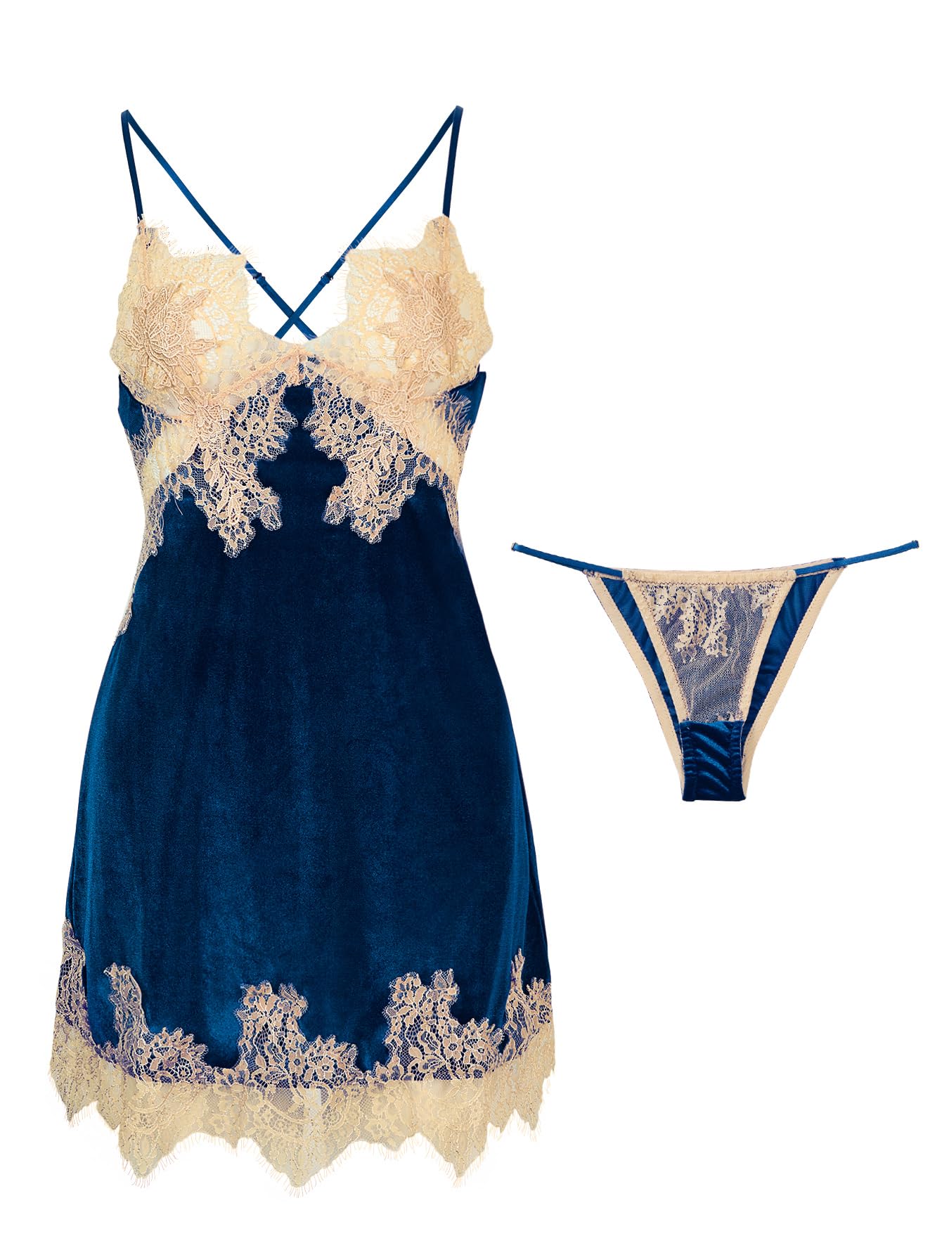 Lilosy Sexy Lingerie Dress 2 Piece Silk Bridal Nightgown with Thong