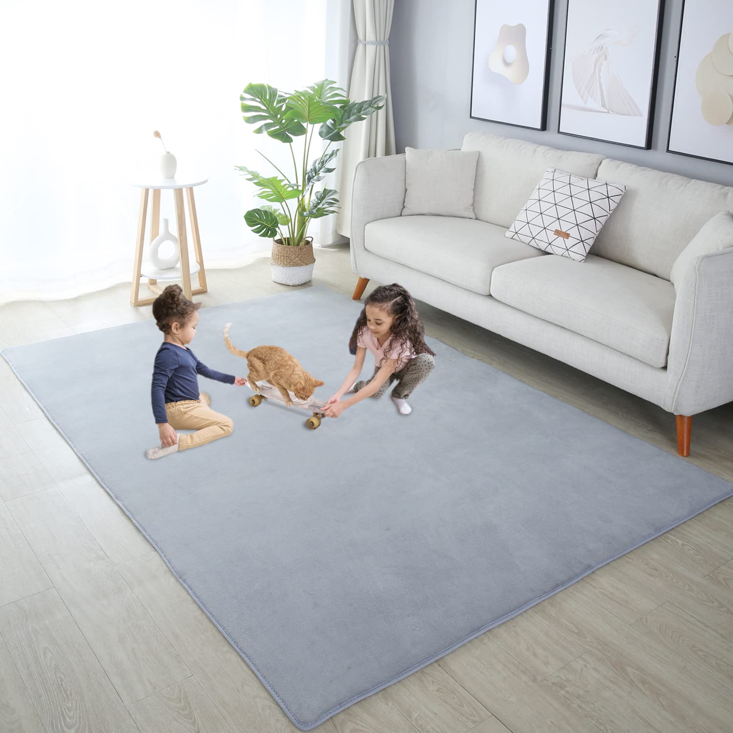Gsogcax Fluffy Rugs Living Room Large 5'x7' Soft Short Pile Area Rug for Bedroom Modern Home Decor Floor Carpet - Silver Grey 160x200