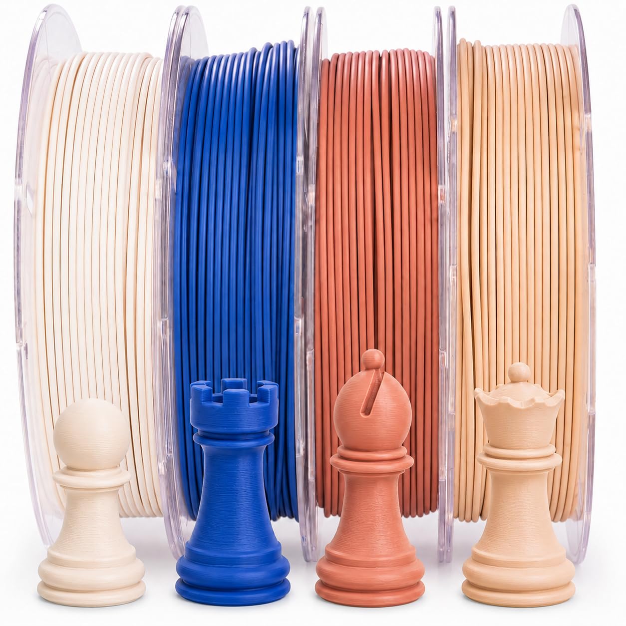 AMOLEN PLA Matte 3D Printer Filament Bundle, PLA 1.75mm Craftsman Color Quartet Set, Porcelain White/Terracotta/Delft Blue/Sand Beige, 200g X 4 Spools