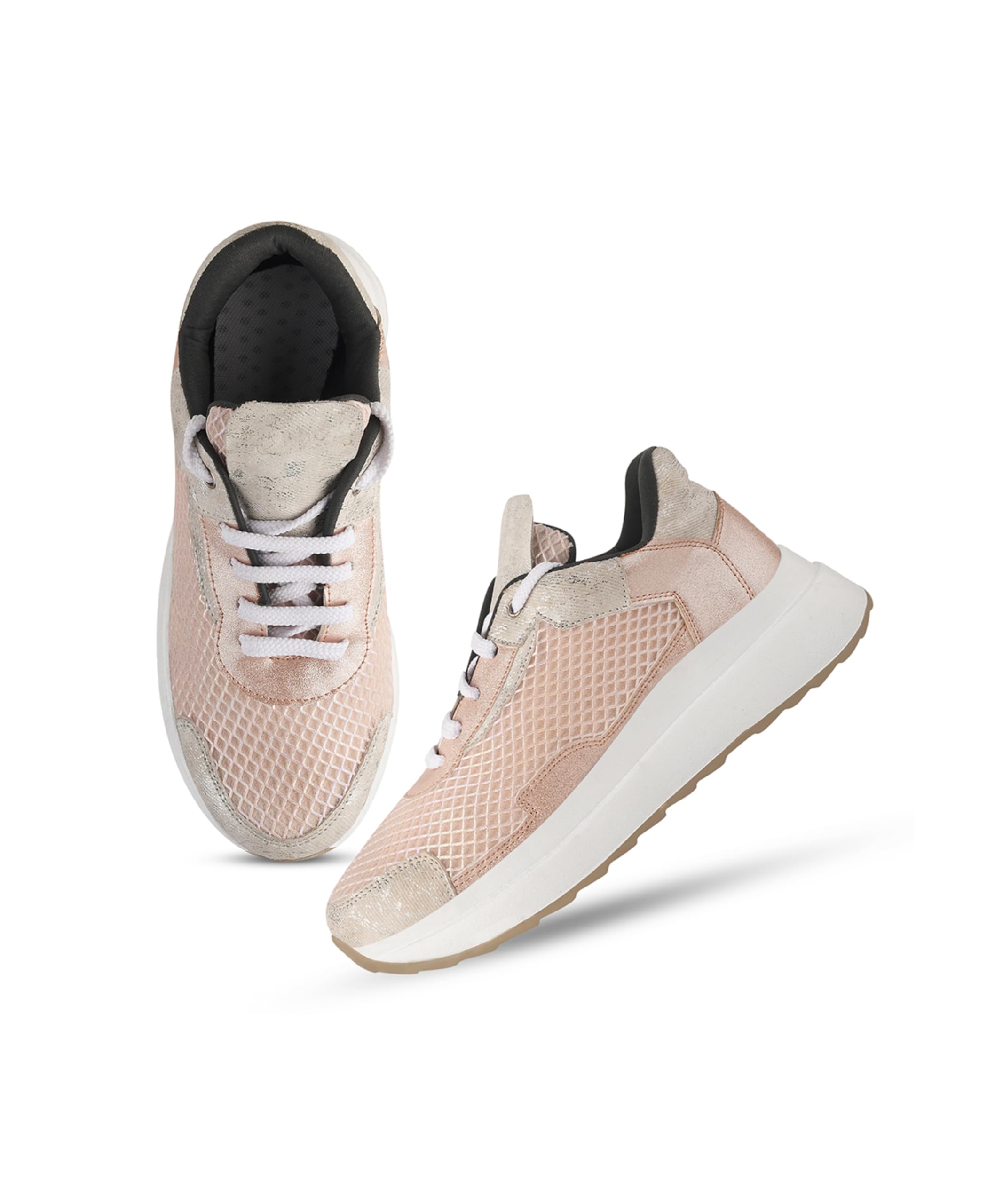 FROH FEET Women's Casual Lace-up Shoes Chunky Sneakers Round Toe Mesh Upper Color Block Stylish Comfortable Shoes for Women & Girls --image-37
