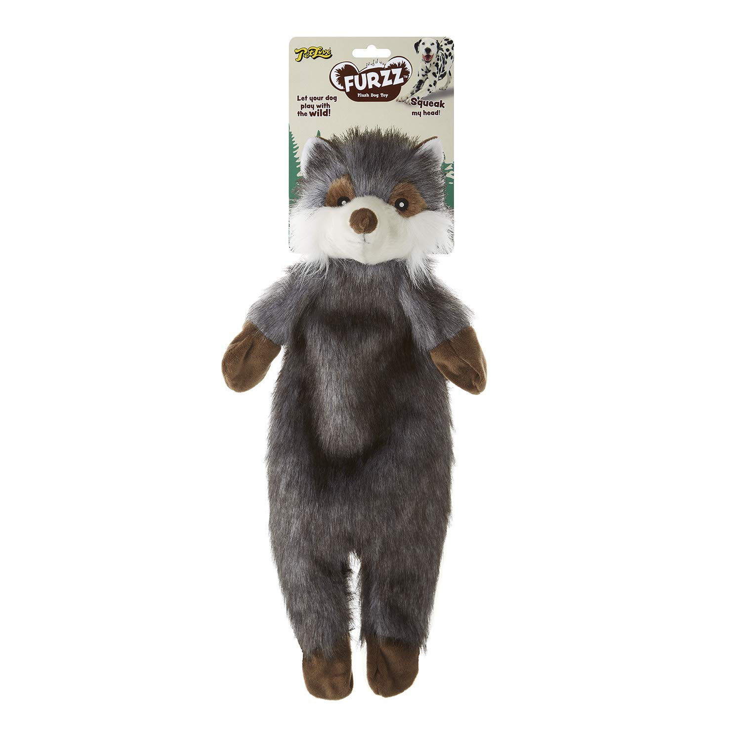 Pet Love Furzz Plush Dog Toy with Squeaker - Raccoon, Large (44cm long), L