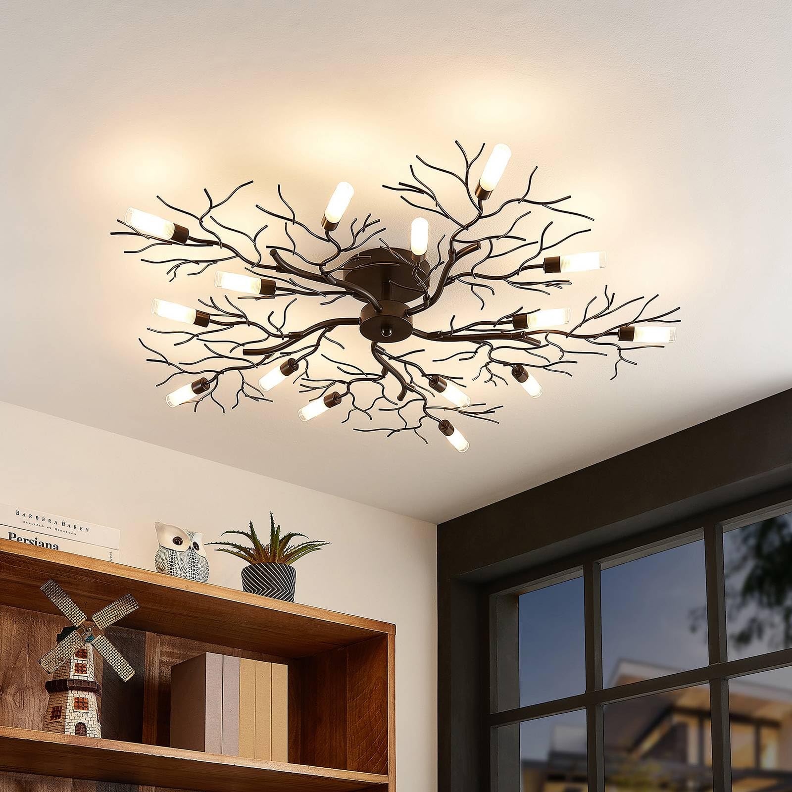 Lindby lámpara de techo en marrón oscuro, plafón | lámpara de salón, g9, 15 bombillas, moderno para sala de estar, salón, dormitorio, comedor