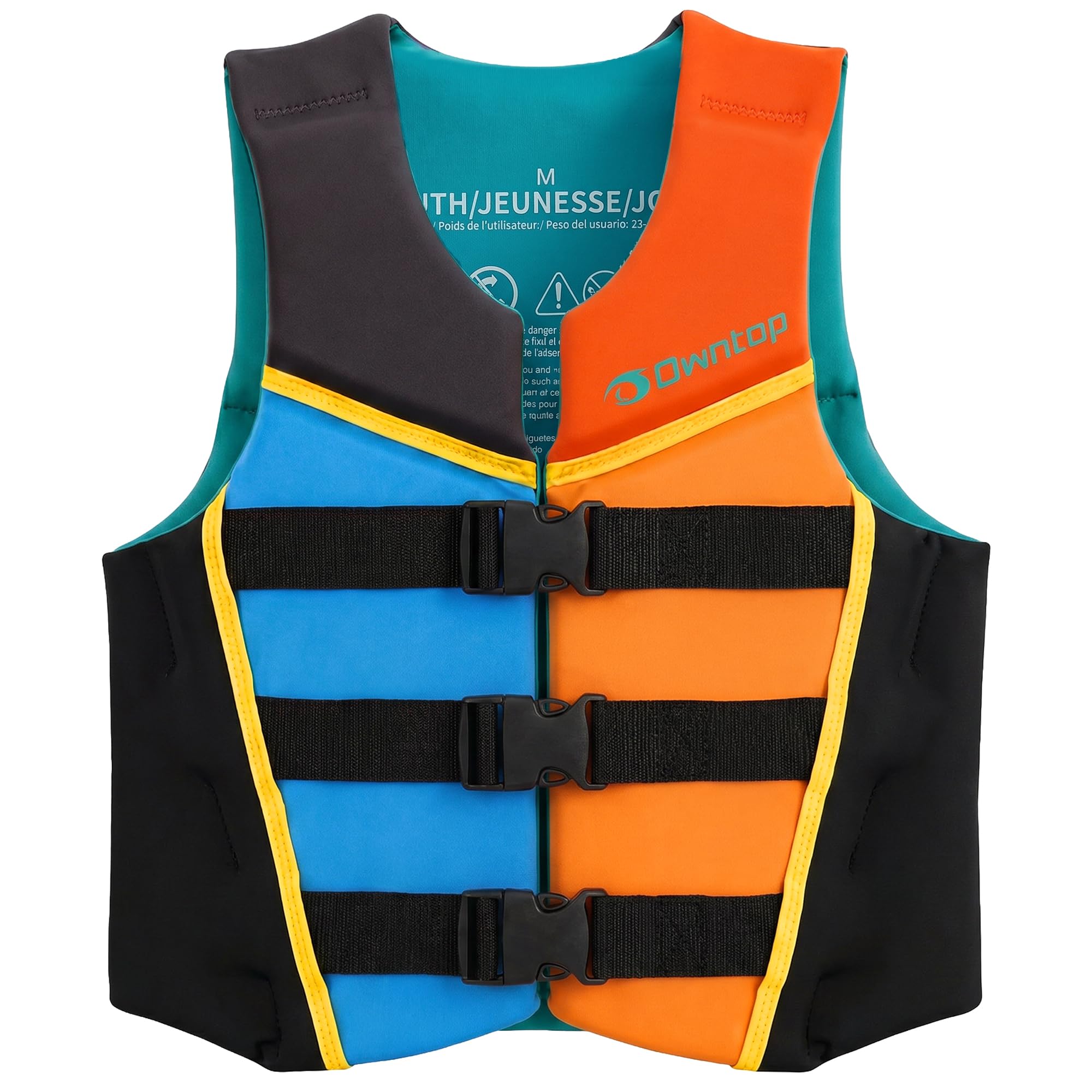 Owntop Gilet da Nuoto Junio, Aiuto al Galleggiamento in Neoprene per Ragazzi e Bambini con Tre Cinghie di Sicurezza Regolabili, Gilet Galleggiante Leggero per Kayak, Barca e PaddleMulticoloreL