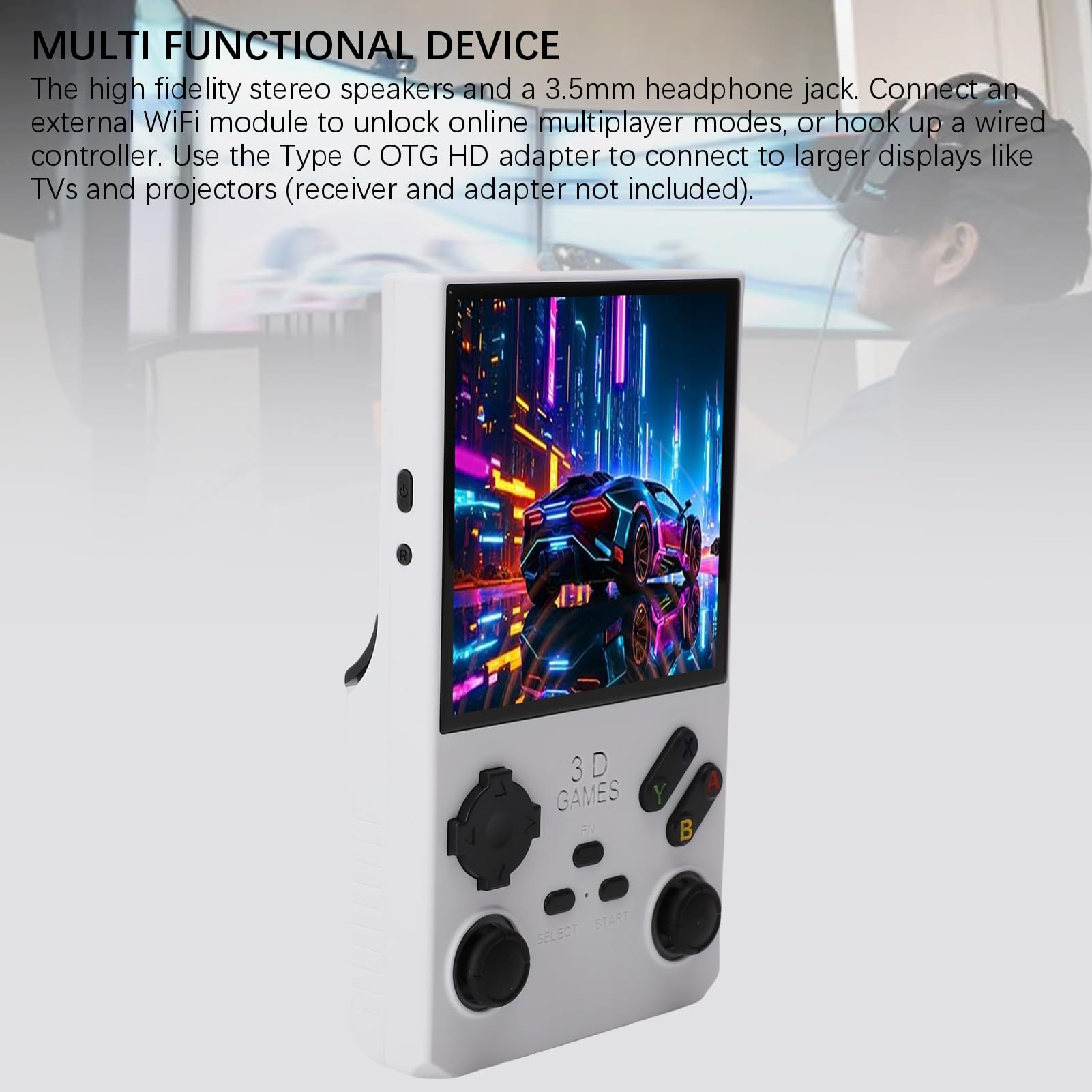Handheld-Retro-Gaming-Konsole mit 256 GB Speicherkarte und 4-Zoll-Bildschirm für Unbegrenzten Spaß, Tragbares Gaming für Erwachsene und , ABS-Material (White)