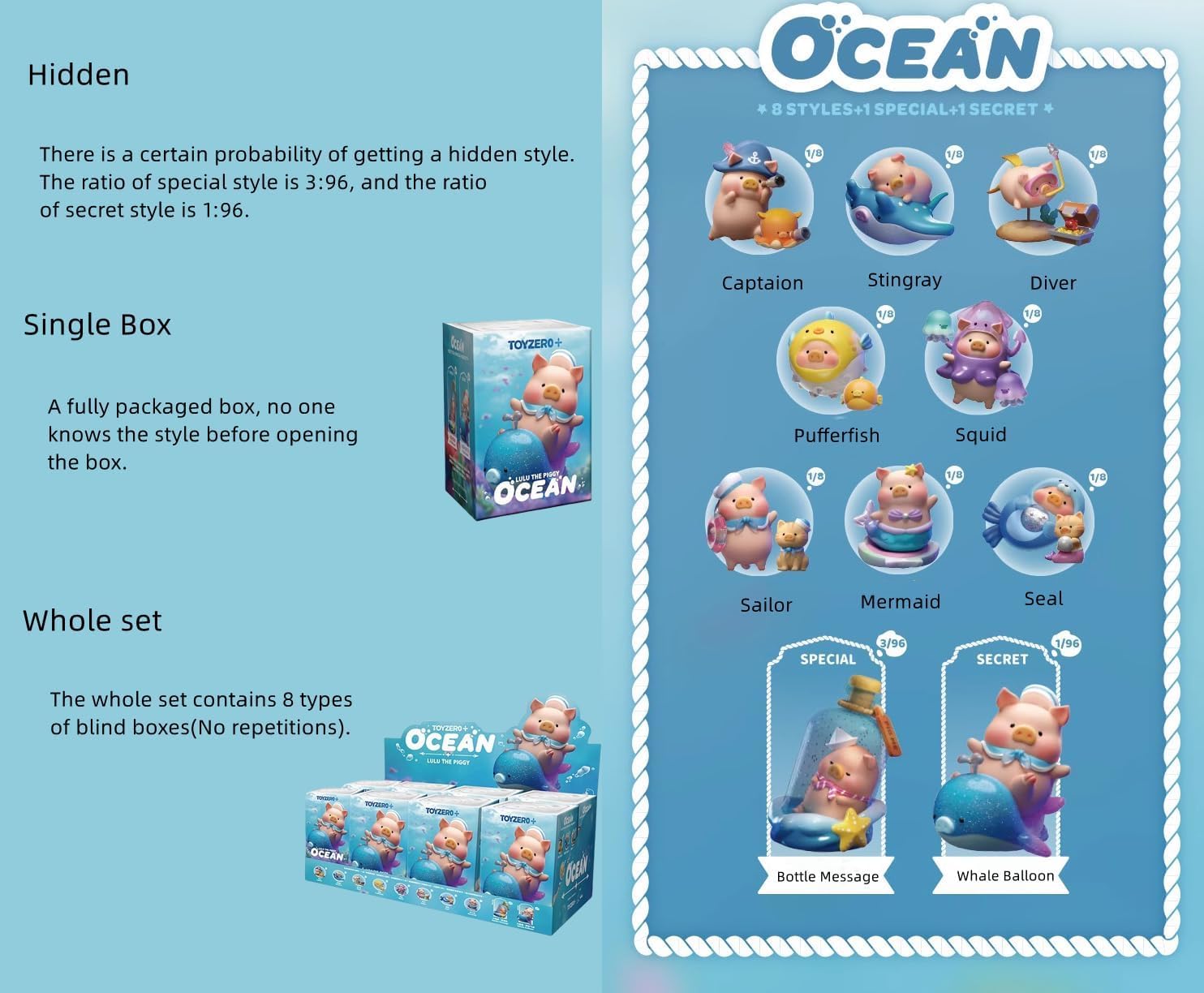 maidimiao Lulu The Piggy Pig Ocean Series Blind Box Figures Home