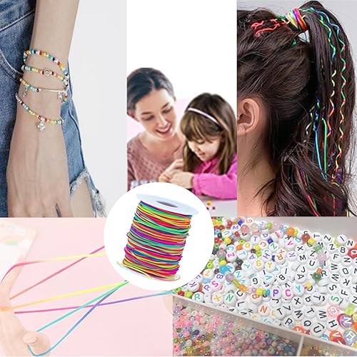 Miniatura 4 de Cuerdas e hilos de cuentas arcoíris de 109 yardas, cuerda elástica de 0.039 pulgadas para pulseras, collares, aretes, llaveros, cuentas, joyería y