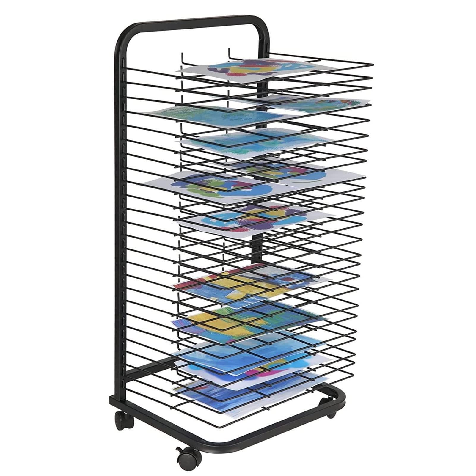 Aioneer Steel Drying Painting Racks - Mobile Paint Drying Rack, Classrooms Foldable Oil Painting Air Drying Rack, Sturdy Paint Drying Rack With Lockable Wheels, Foldable To Save Space,20 Shelves