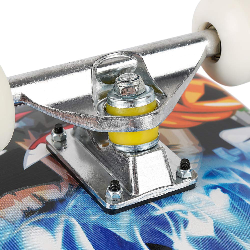 Skateboard für Anfänger, 31 Zoll, Skateboard, 7 Schichten Ahornholz, Skateboard mit ABEC-7-Kugellager für Erwachsene, komplett Skateboard vormontiert (Schädel)