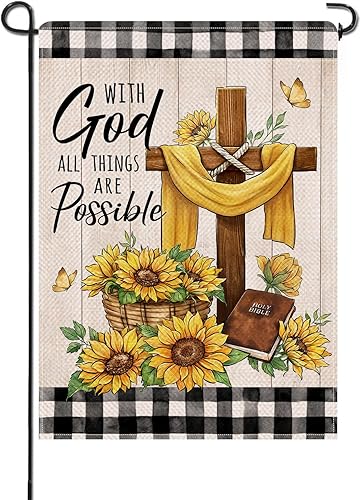 Artofy Fall for Jesus Cross - Bandera decorativa de calabaza religiosa para el hogar patio césped girasol decoración exterior a cuadros de búfalo