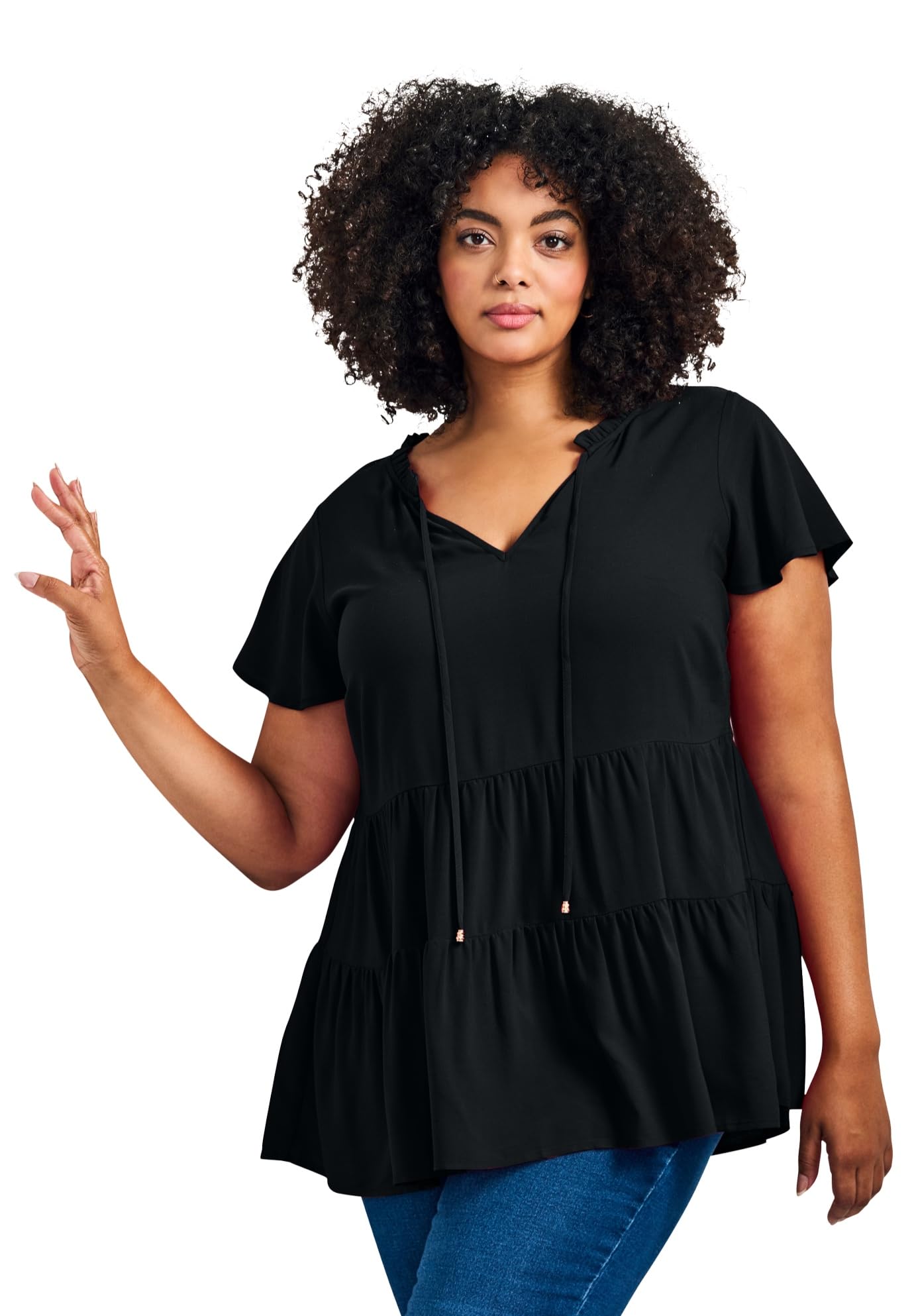Avenue Women's Plus Size Lani Flutter Sleeve Tiered Top