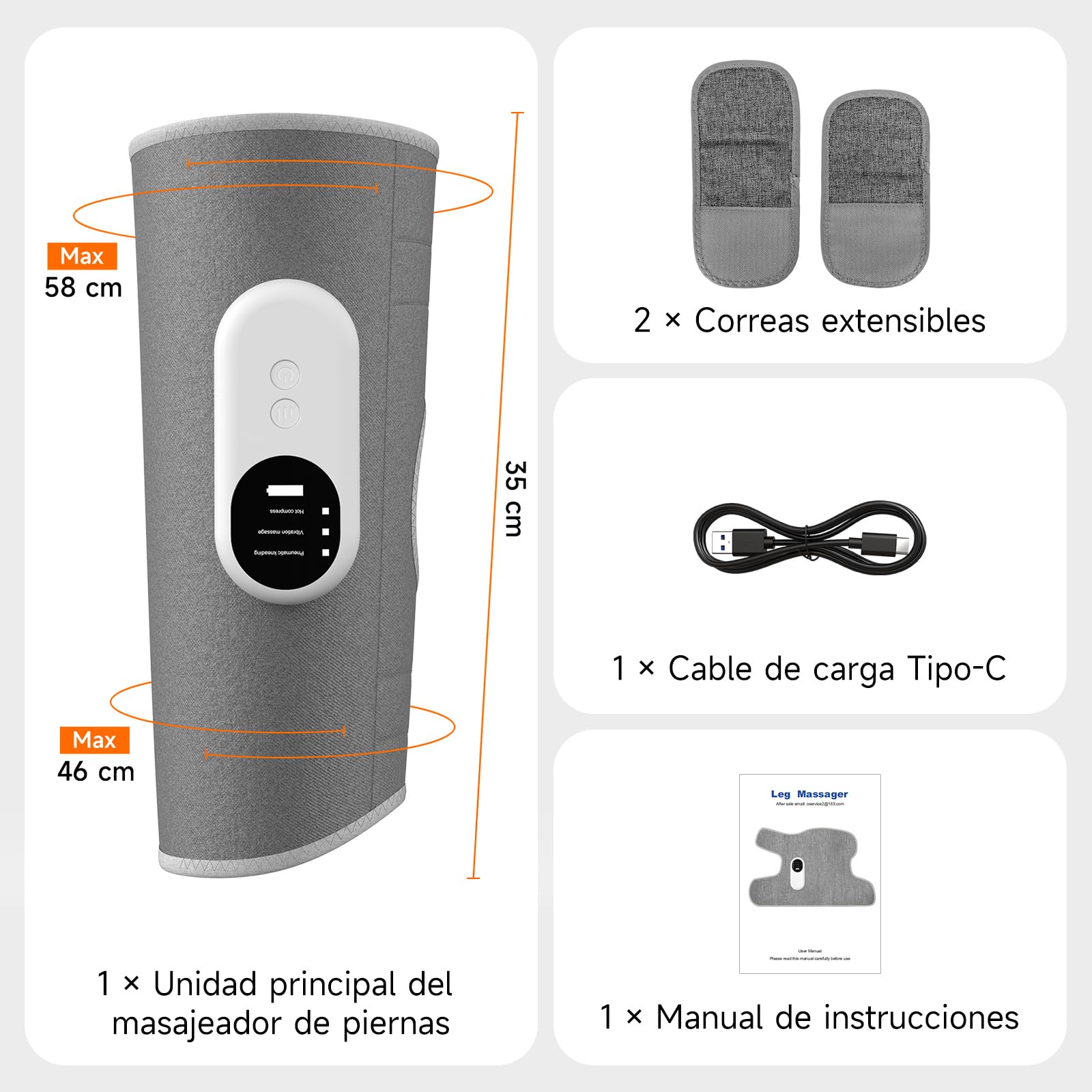 Masajeador de Piernas con CalefaccióN y CompresióN de Aire | Masajeador InaláMbrico para Pantorrillas, Masajeador de pies 3 Modos | 3 Intensidades | Recargable | Tamaño Ajustable