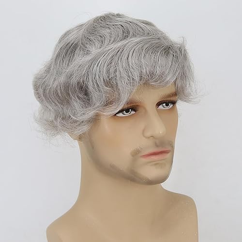 ZigZag - Tupé gris para hombre, 7 x 9 pulgadas, mezcla #5 80% cabello humano gris con red de monofilamento y base de poliuretano