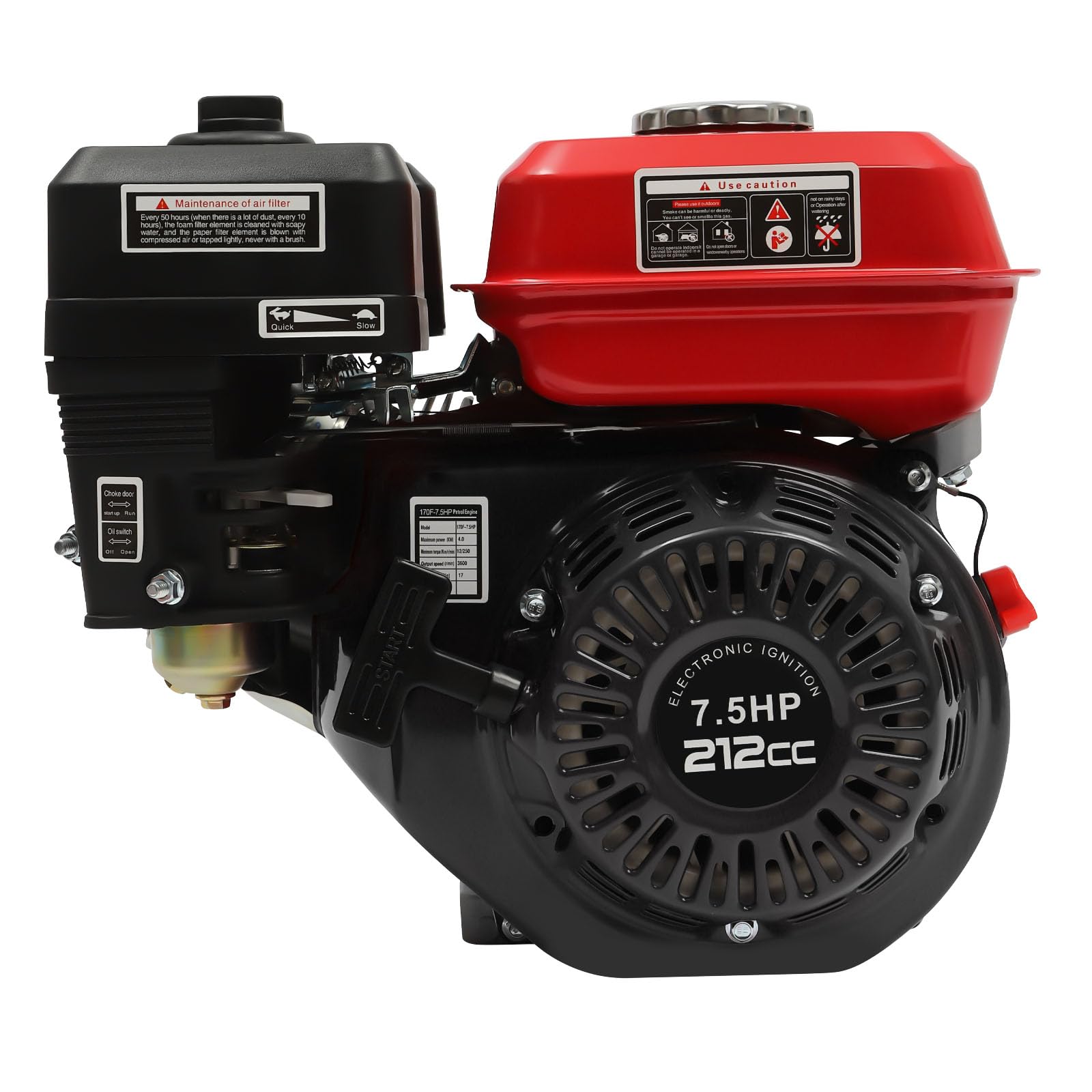 Motore a Scoppio 4 Tempi 7,5 CV Motore Benzina Go Kart Monocilindrico | 212CC 3600 Giri/min raffreddamento ad aria Motore di Ricambio per go-kart, ciclomotori e tosaerba