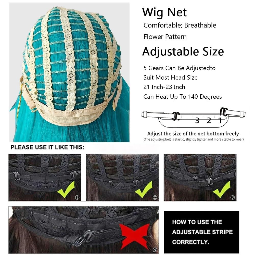 Peruki dla kobiet, niebiesko-zielone, długie, proste, syntetyczne peruki z grzywką, puszysta peruka cosplay, na imprezę, peruki damskie