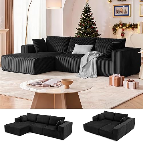 Moderno sofá modular tipo nube con asiento profundo en forma de L con diván, sofás tapizados sin estructura para sala de estar y dormitorio, 108