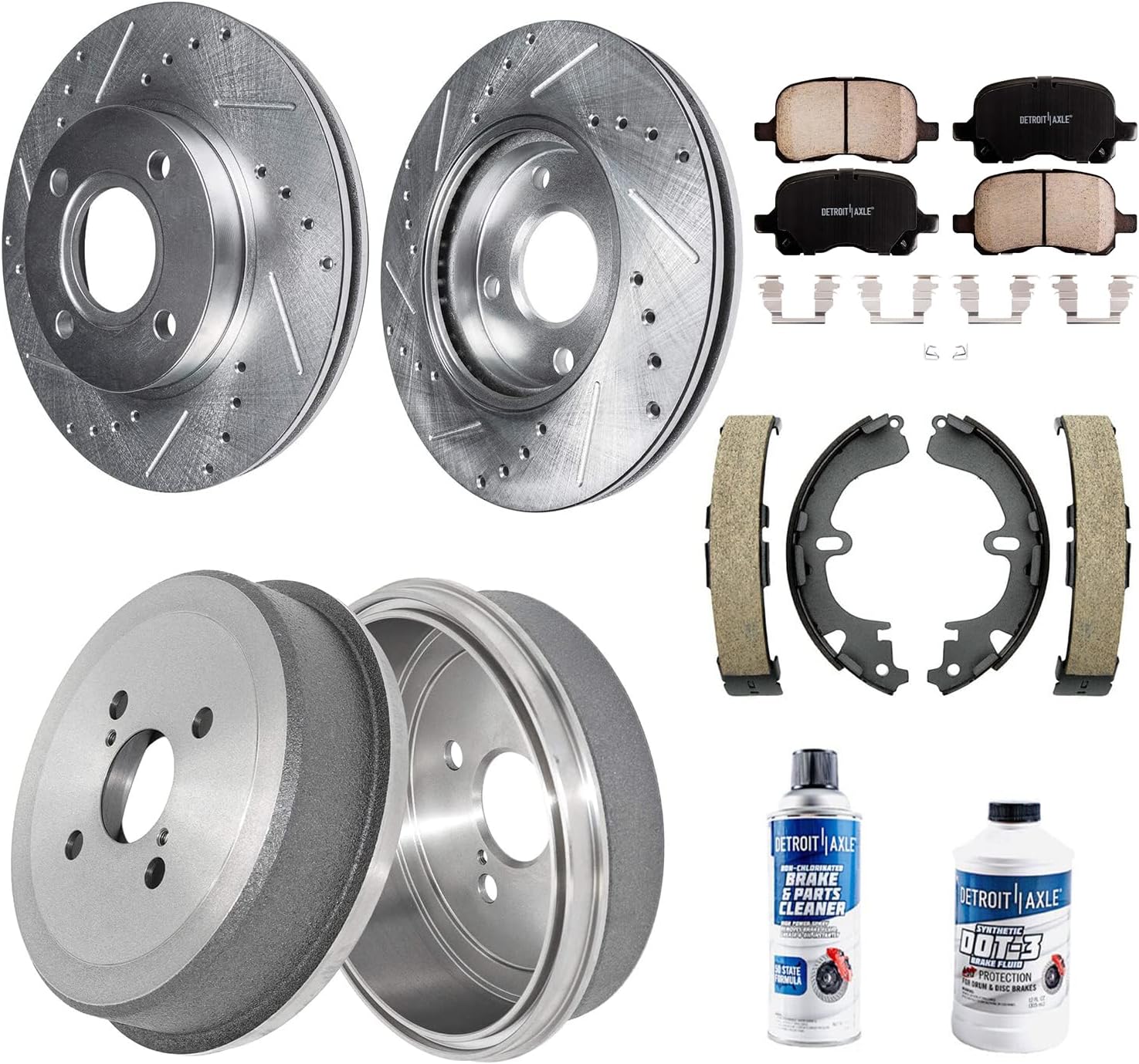 Detroit Axle Complete Brake Kit For Ford Explorer/Flex/Police Interceptor - Drilled & Slotted Rotors, Ceramic Pads, 13.86" Front, 13.58" Rear