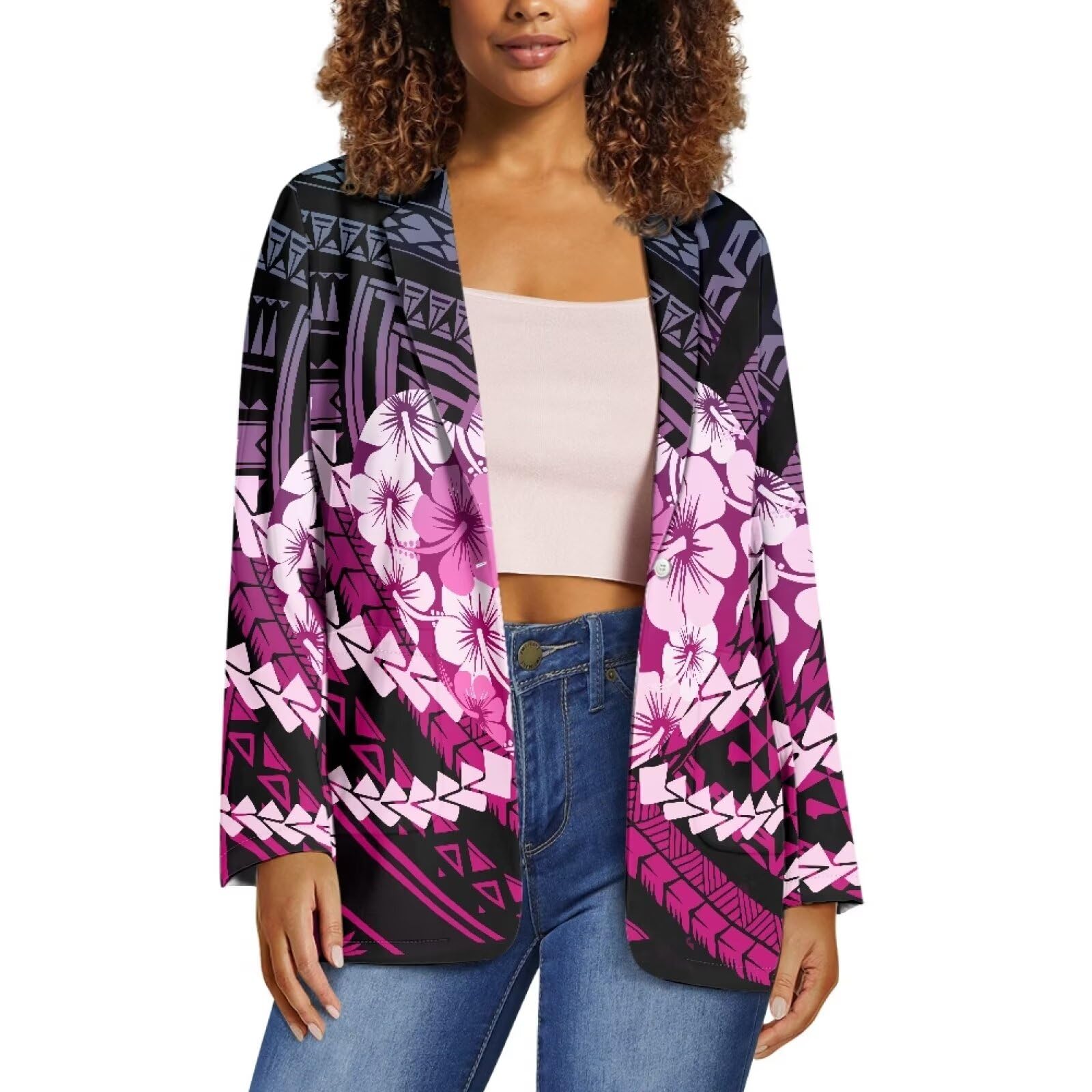 Polynesian Puletasi Samoan Traditional Loose Fit Work Blazers Plus Size Casual Suit Jacket for Women Blazers