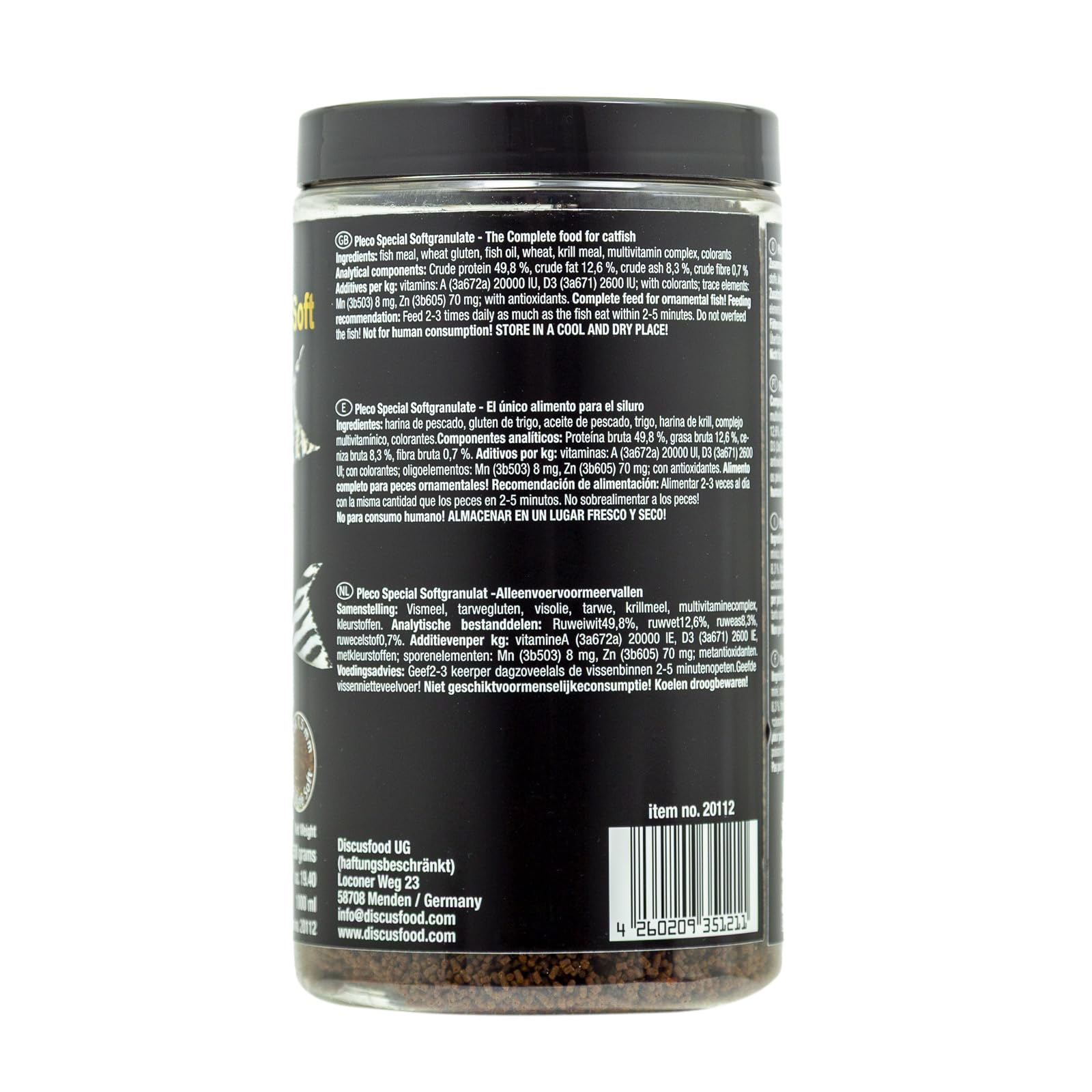Pienso para peces premium para acuario, 550 g, para crecimiento y esplendor de colores, granulado suave Pleco especial, granulado suave muy bien tolerado, alimento completo para bagres (para casi