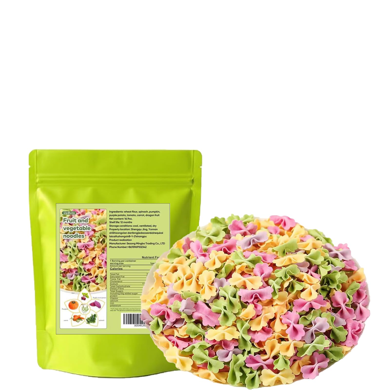 Fruit and vegetable pasta, Colorful butterfly pasta, quick cooking, lunch and family dinner 16.9 oz.