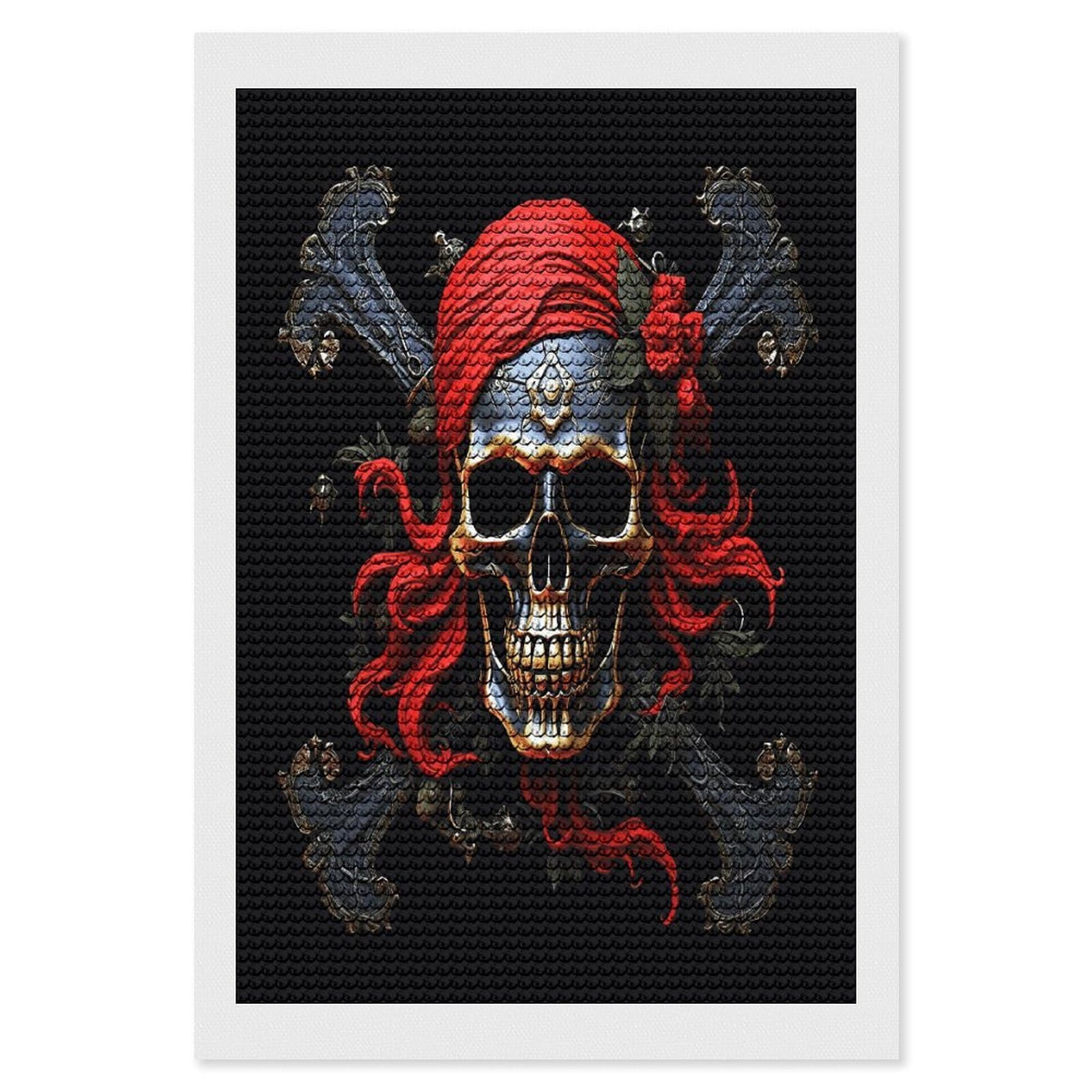 FekiLoot Pirate Skull Diamond Art Kits for Adults Diamond Painting Kits for Beginners DIY Diamond Art Kits Round Full Drill Diamond Dot Gem Painting for Home Wall Decor Gift 8"x12"