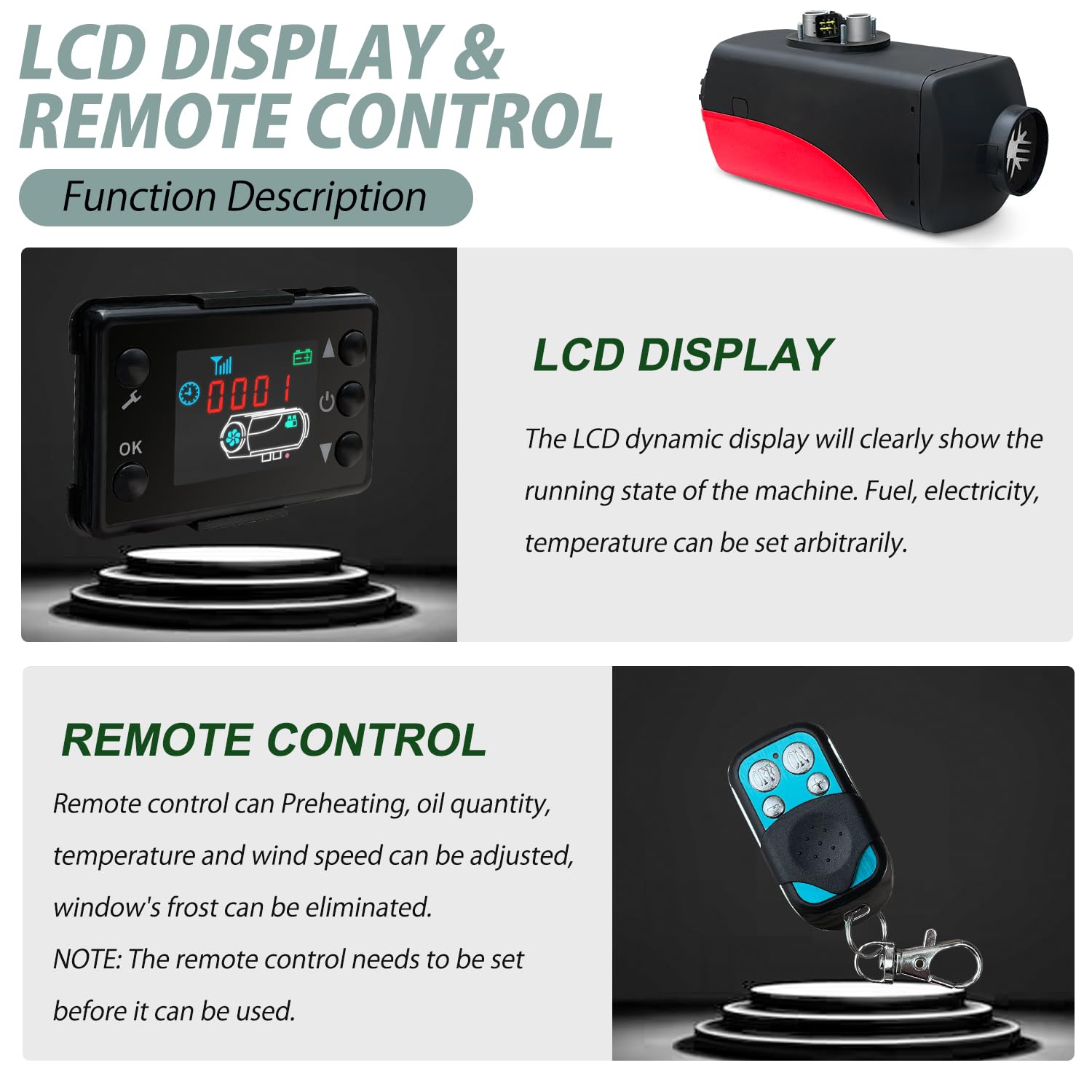 Calentador de aire diésel de 5 kW / 8 kW y 12 V, calentador de estacionamiento diésel, calentador nocturno diésel con pantalla LCD y control remoto y tanque de combustible para coche