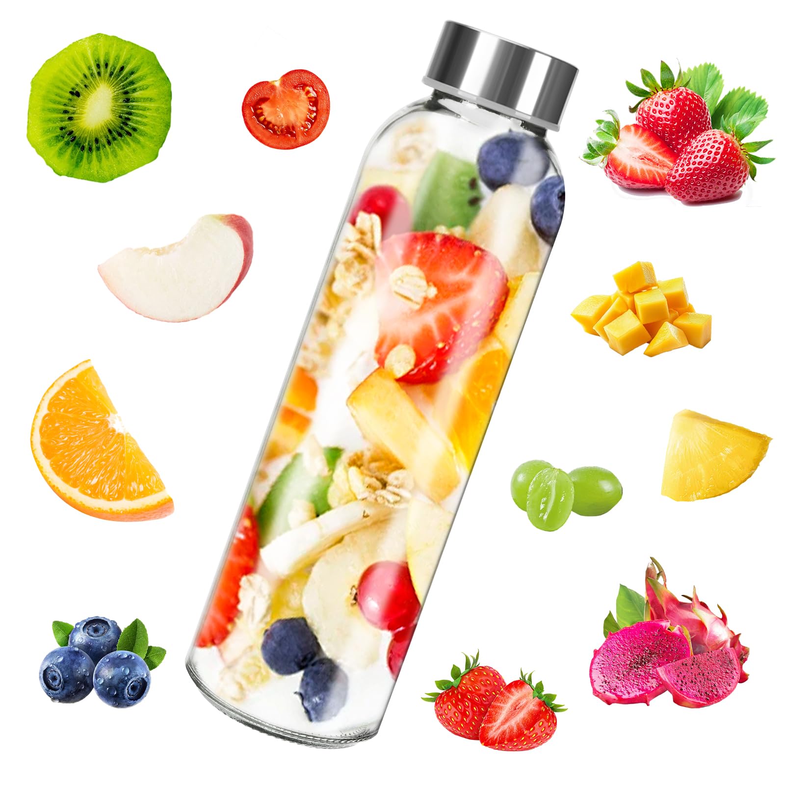 Szklane Butelki Na Wodę,Butelki Szklane 500ml Z Pokrywkami - 6 Sztuk Pustych Szklanych Butelek Na Wodę, Hermetyczne, Szczelne, Pokrywki Ze Stali Nierdzewnej - Butelki Na Wodę
