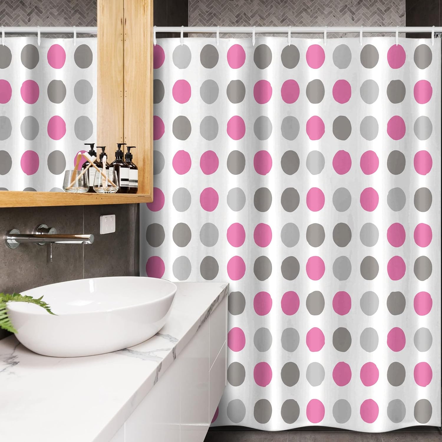 Ambesonne Geometric Stall Shower Curtain, Traditional Retro Polka Dots Design European Ancestral Motif Pastel Colors, Fabric Bathroom Decor Set with Hooks, 54" W x 78" L, Pink Grey
