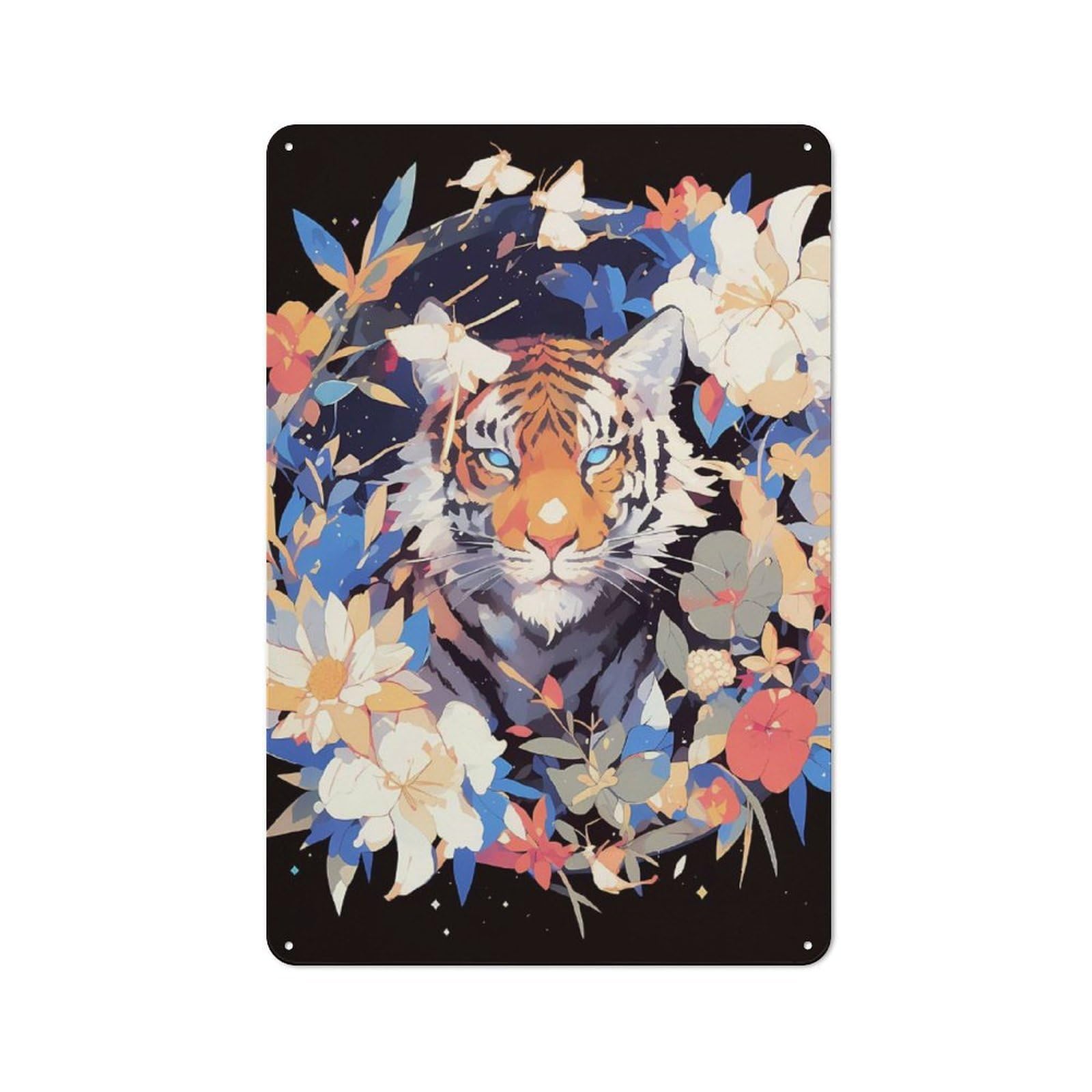 Junmoney Style-22 Farmhouse Floral Tiger Portrait Country Metal Sign 30X20cm, Cottage Wall Art For Farmhouse Kitchen, Pantry Or Dining Area