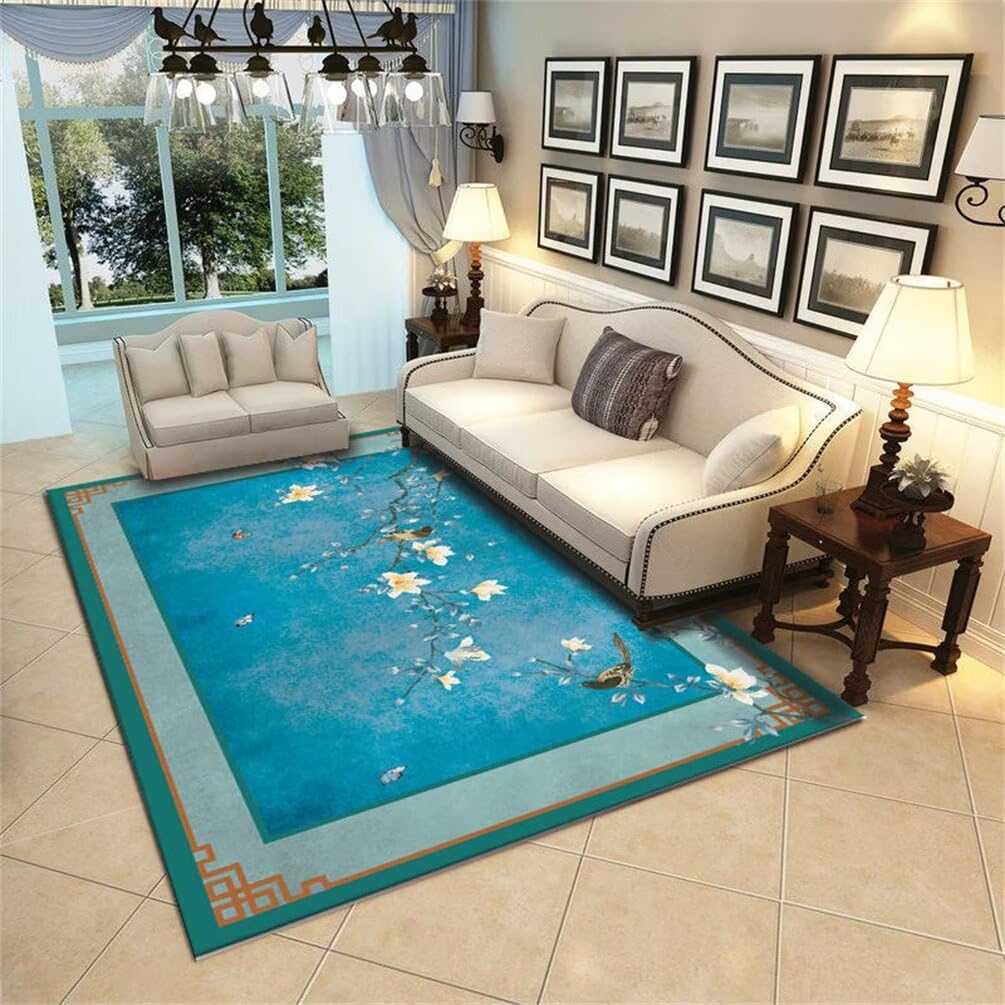 Tapis de bureau gamer pour chambre ado bleu et vert oriental protection sol 150x200
