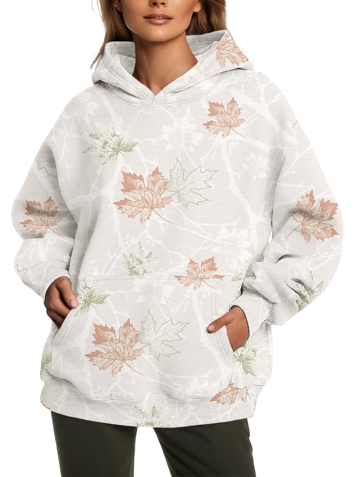 Womens Camo Hoodies Fleece Oversized Hooded Sweatshirts Fashion Tree Leaf Graphic Pullover Tops-image-46